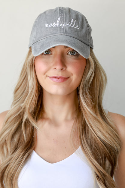 grey Nashville Script Embroidered Hat