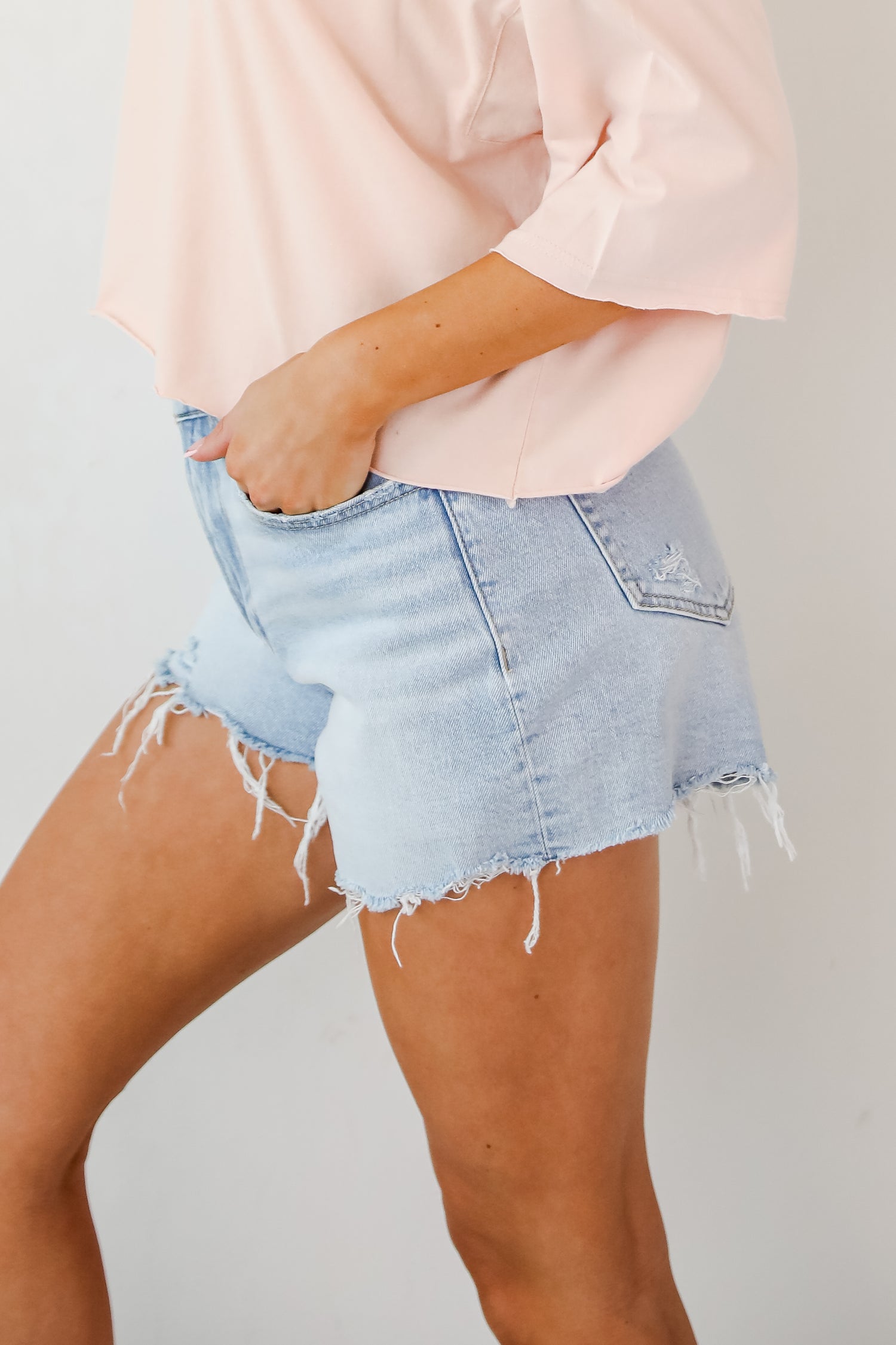 Hailey Light Wash Distressed Denim Shorts