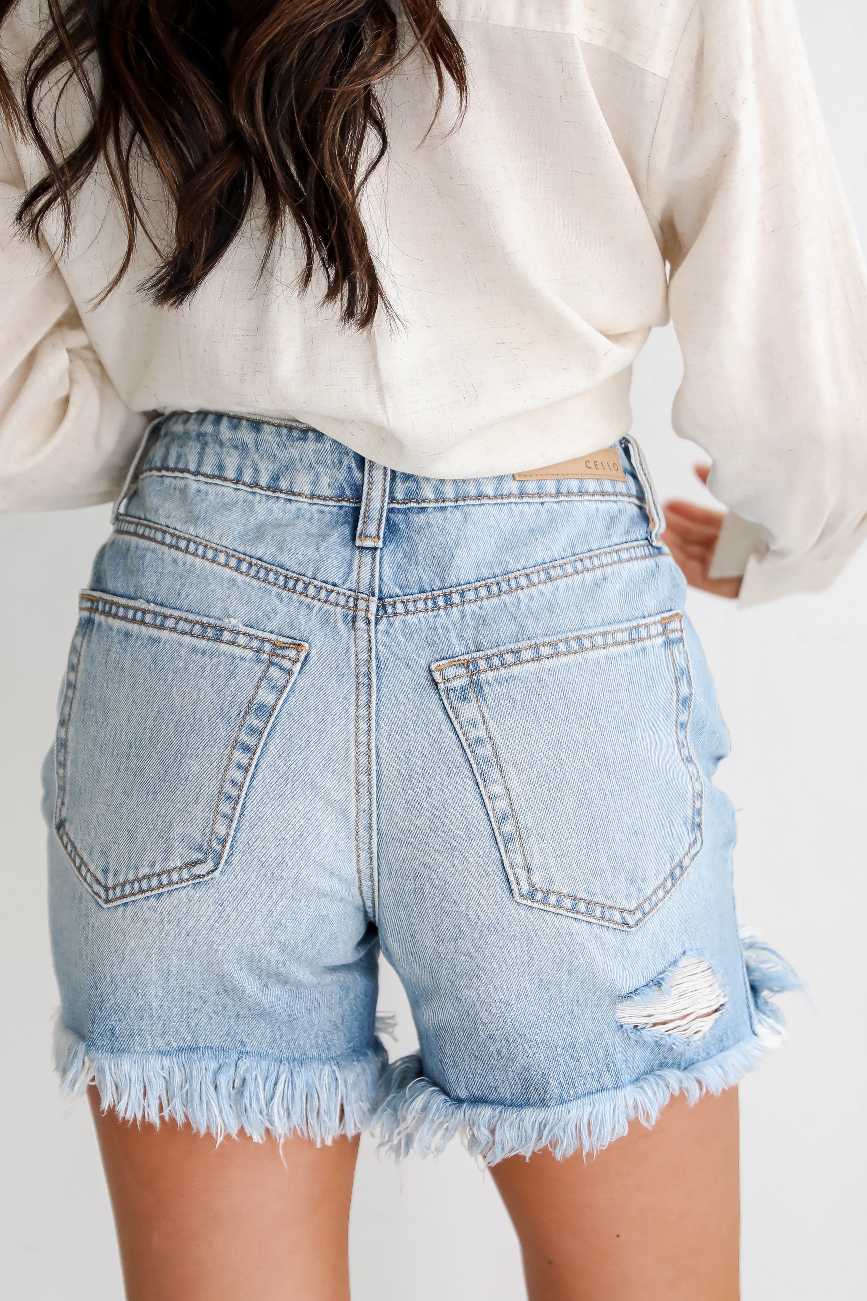 cute Light Wash Distressed Denim Shorts