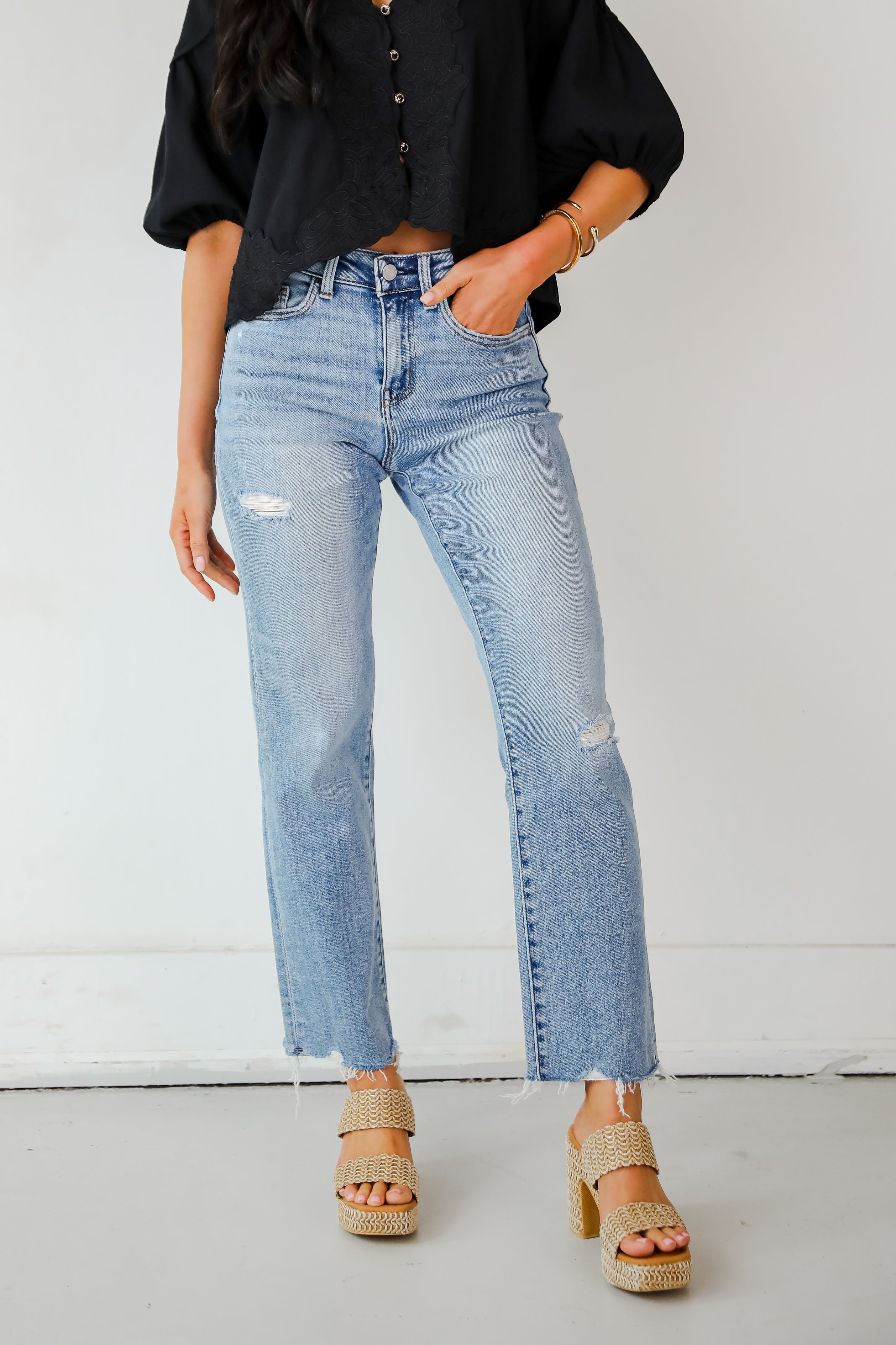 Lily Light Wash High-Rise Stretch Straight Jeans