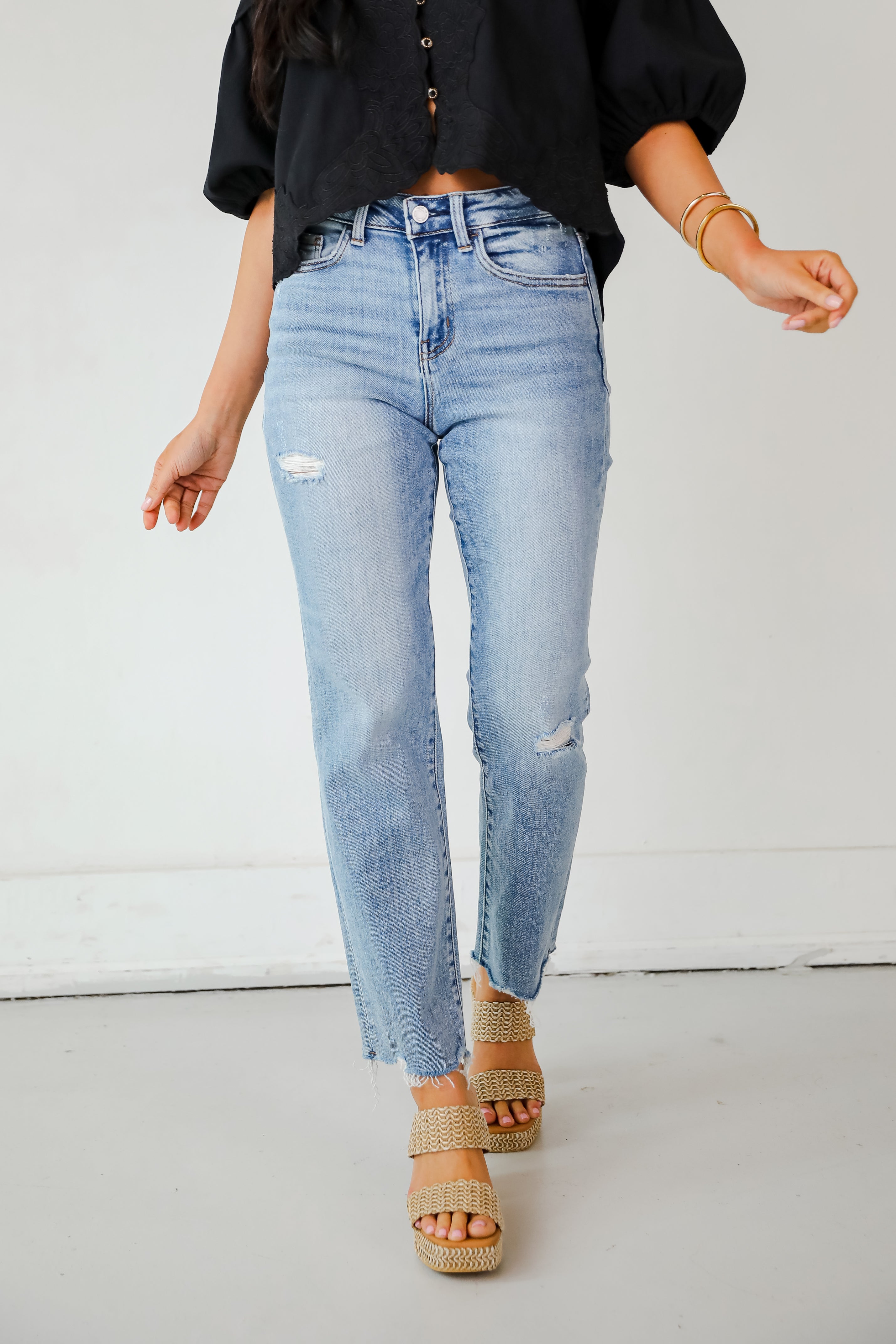 Lily Light Wash High-Rise Stretch Straight Jeans