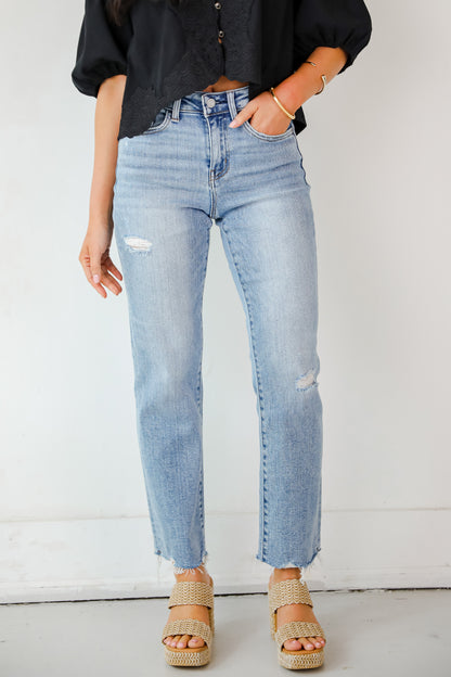 Lily Light Wash High-Rise Stretch Straight Jeans