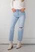 Lindsey Light Wash High Rise Distressed Straight Leg Jeans