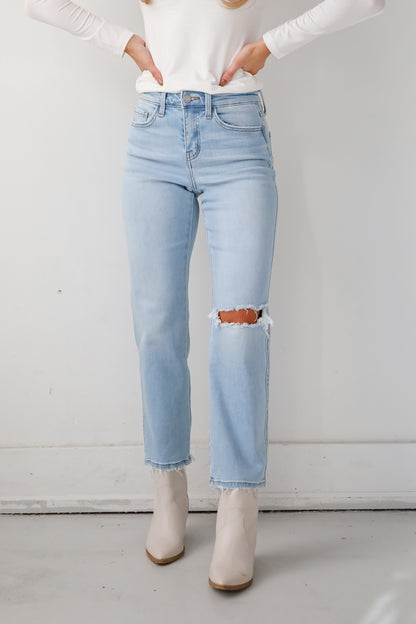 Lindsey Light Wash High Rise Distressed Straight Leg Jeans