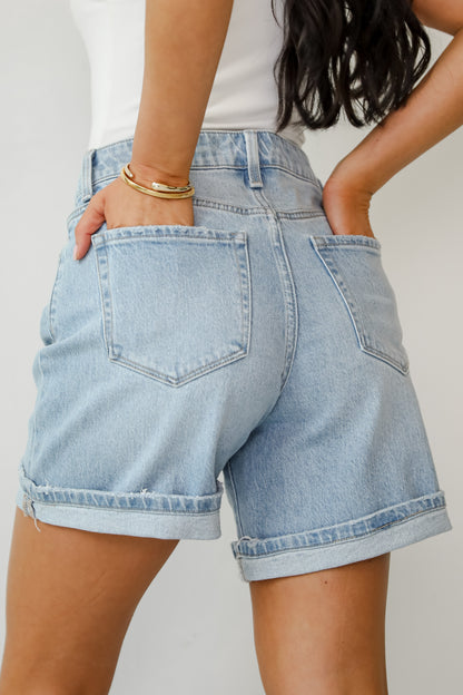 Loretta Light Wash High-Rise Midi Denim Shorts