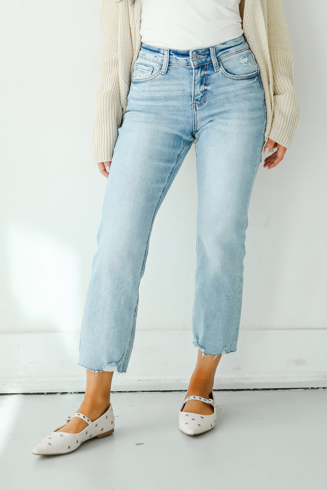 Regina Light Wash Distressed Straight Leg Jeans