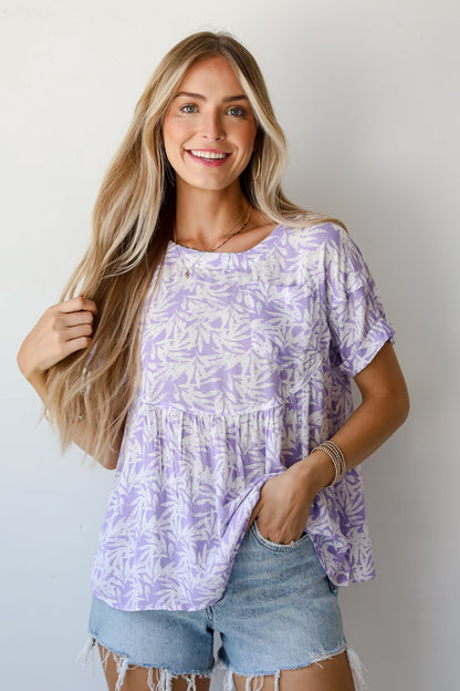 Positively Adorable Lavender Tropical Print Blouse