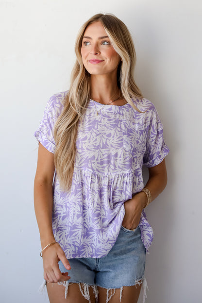 Positively Adorable Lavender Tropical Print Blouse