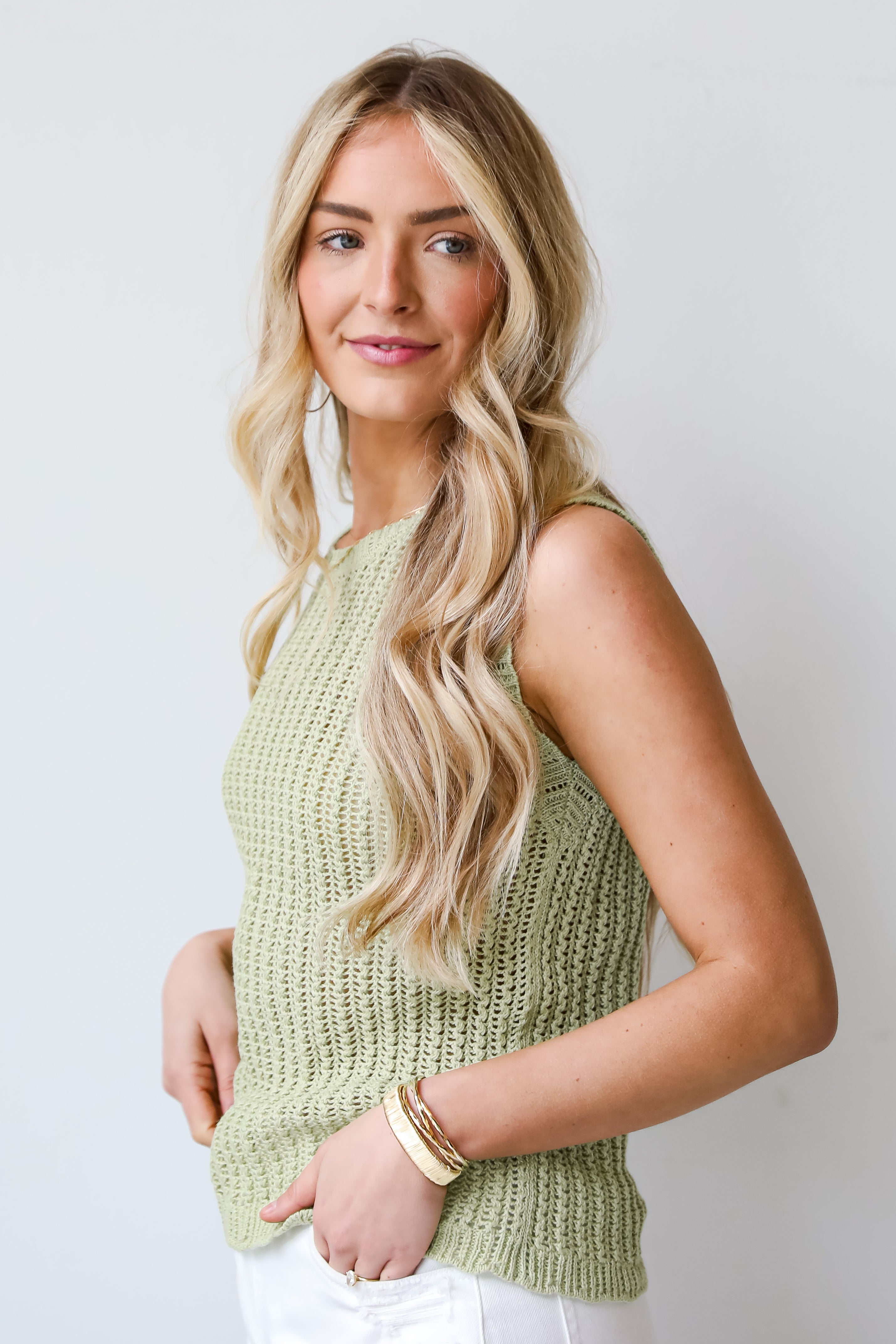 womens Lime Crochet Knit Tank