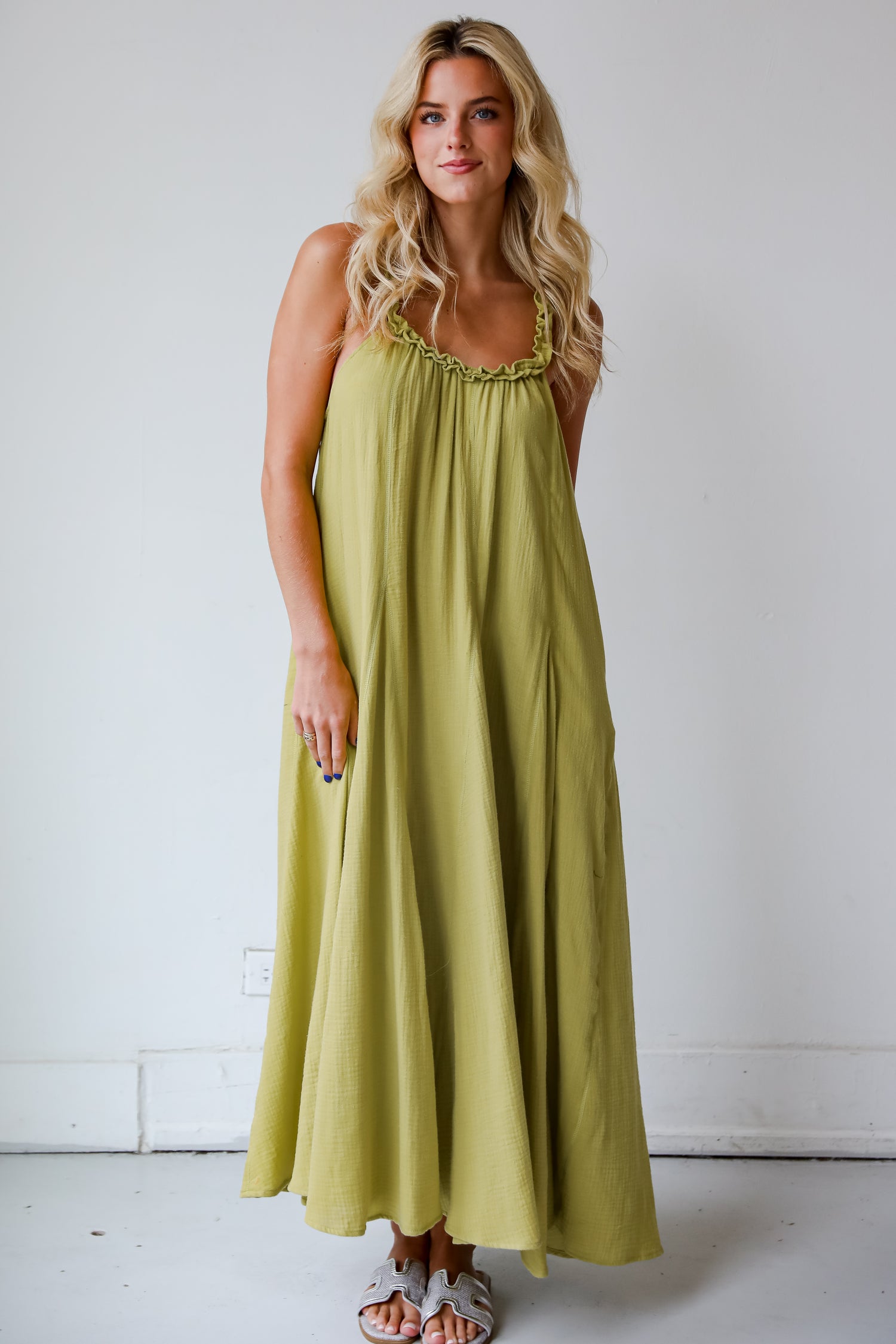 Pleasantly Perfect Lime Linen Maxi Dress