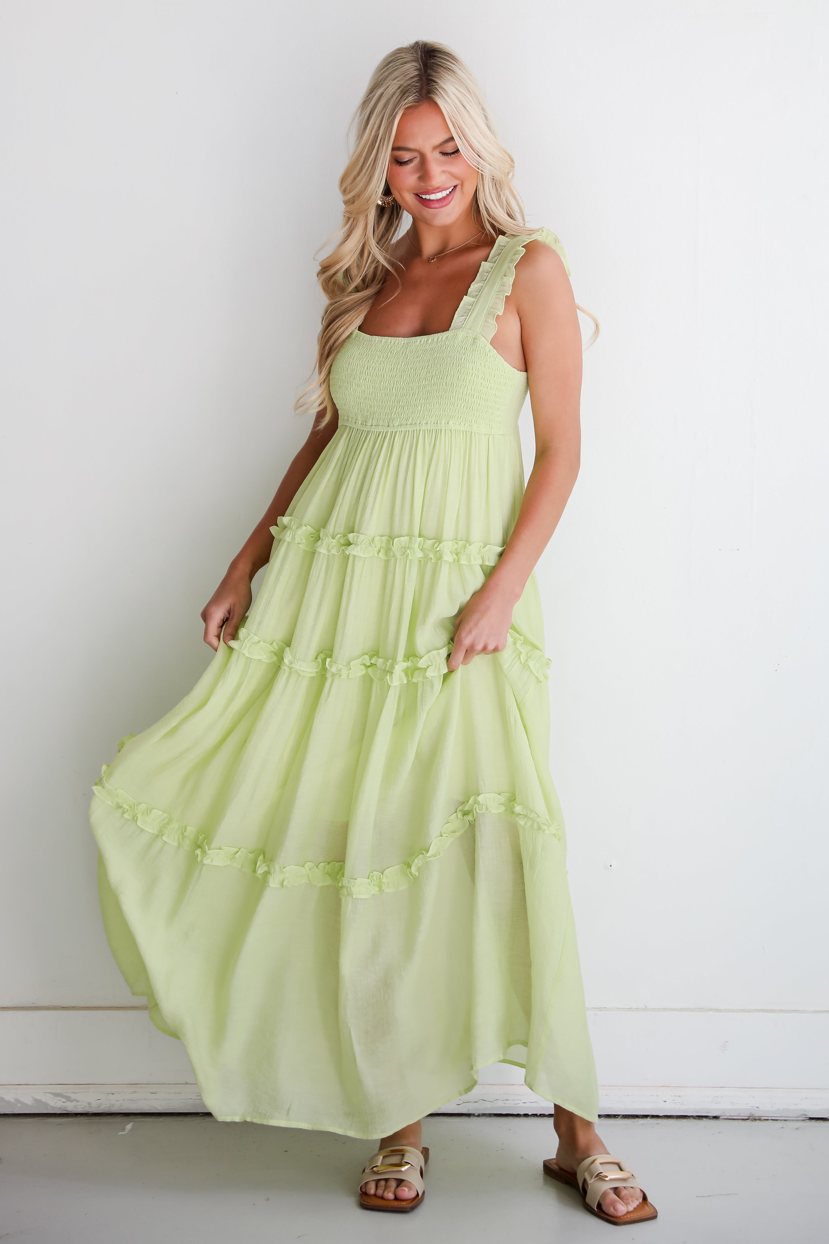 cute yellow tiered maxi dress