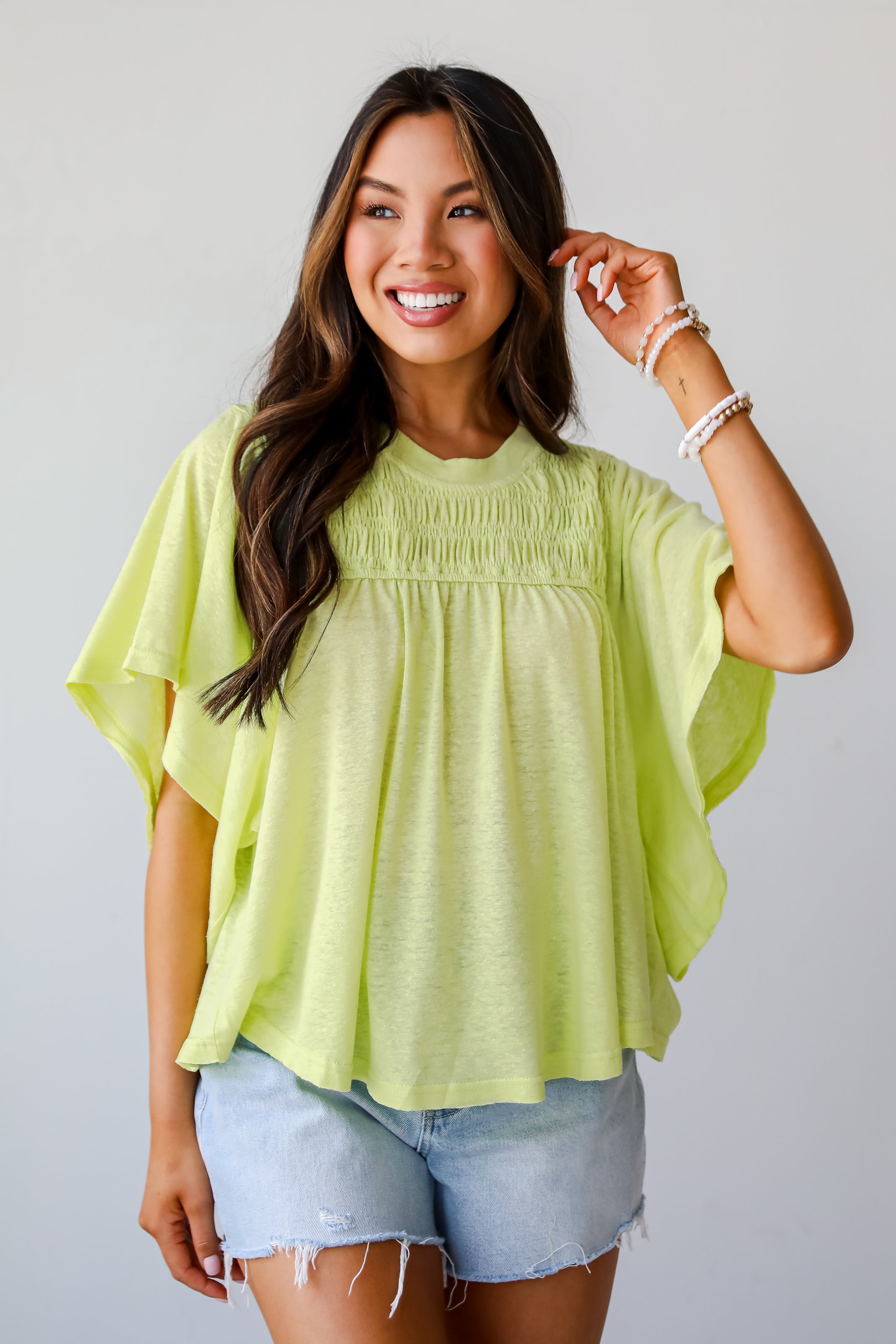 Laidback Living Lime Smocked Tee