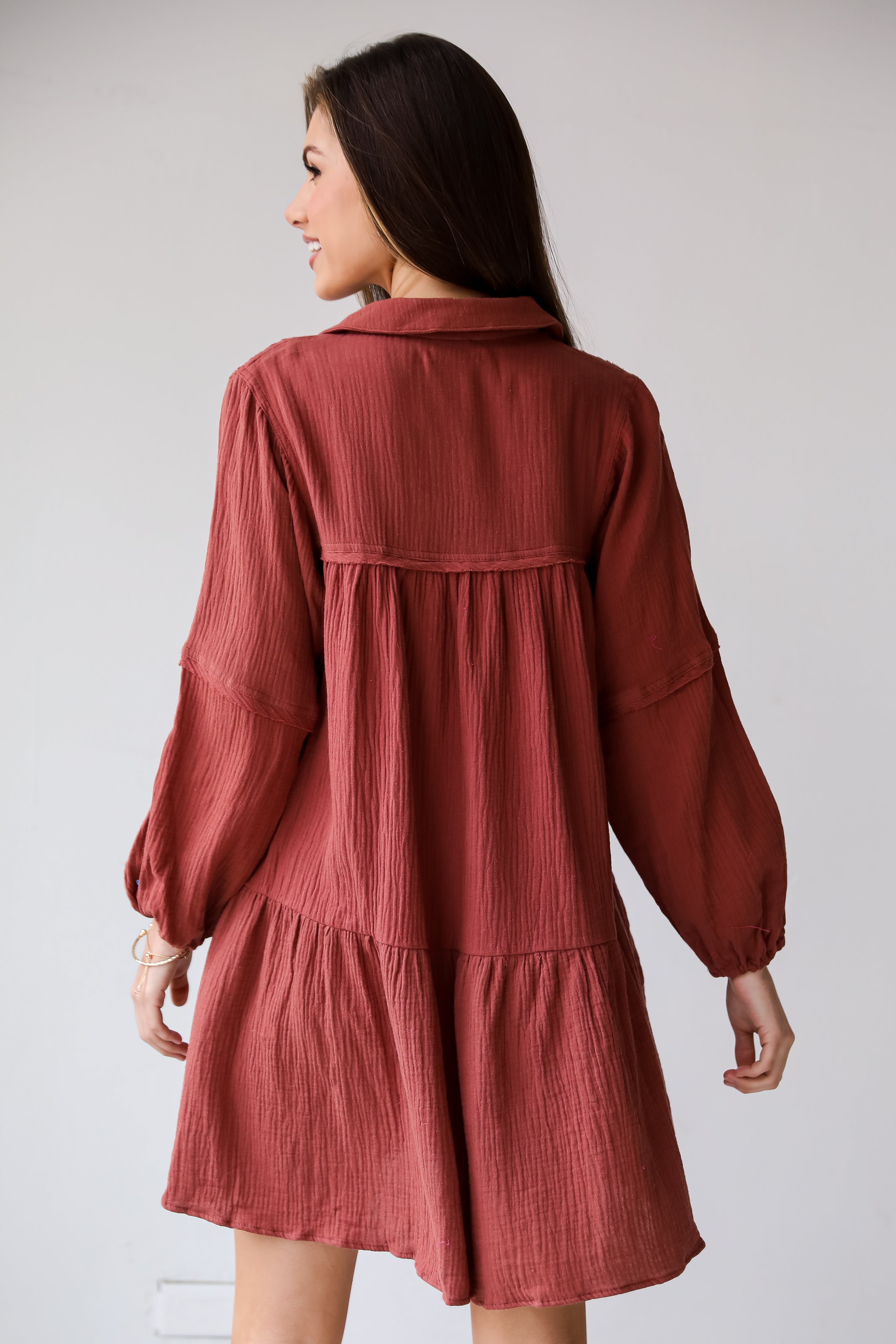 brown Linen Mini Dress for women