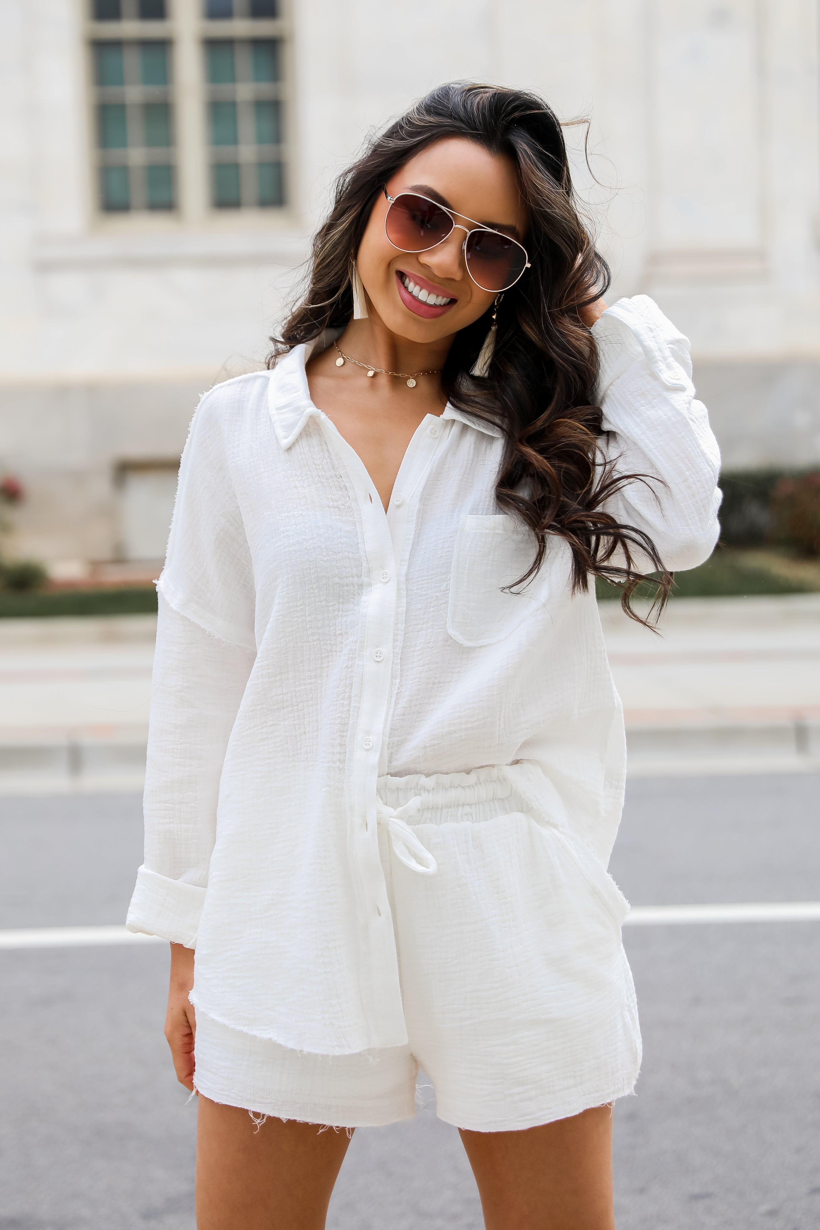 cute white Linen Shorts