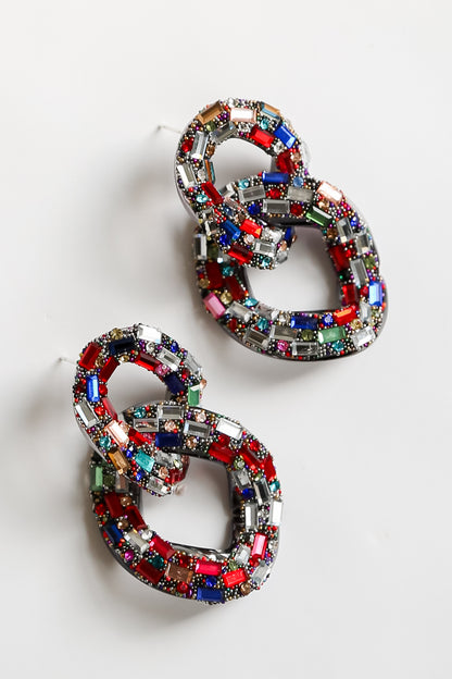 colorful Gemstone Chainlink Statement Earrings