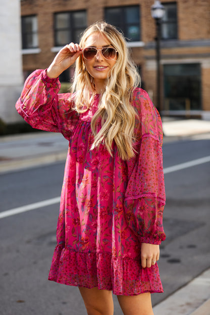 Magenta Floral Mini Dress