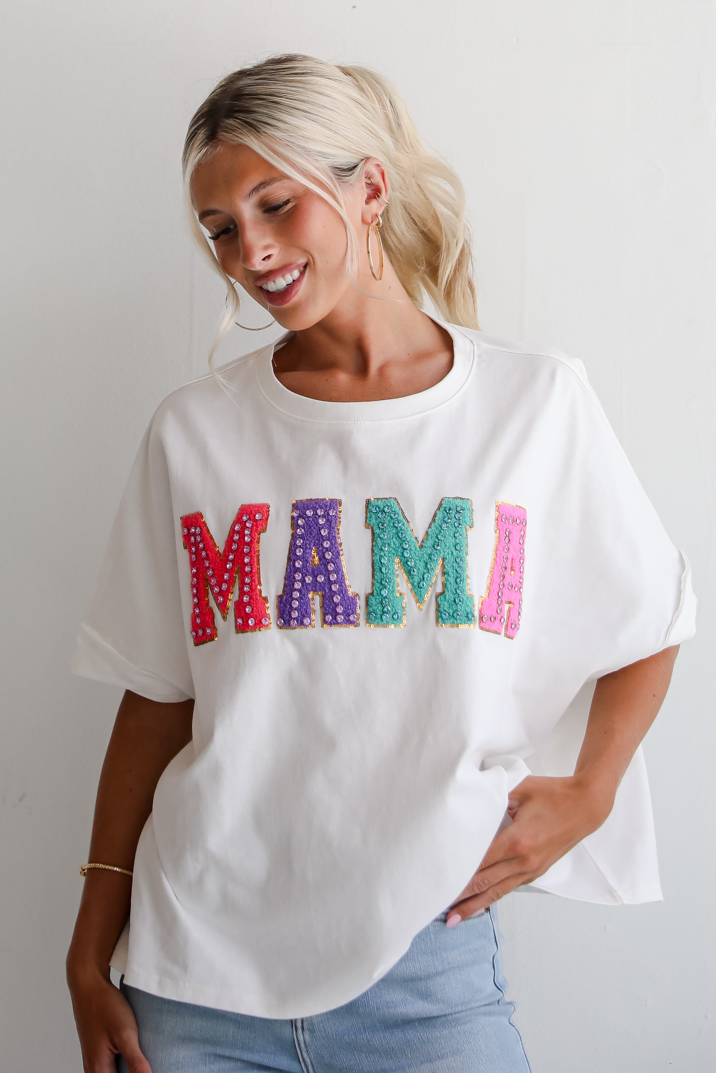 Mama Rhinestone Letter Tee