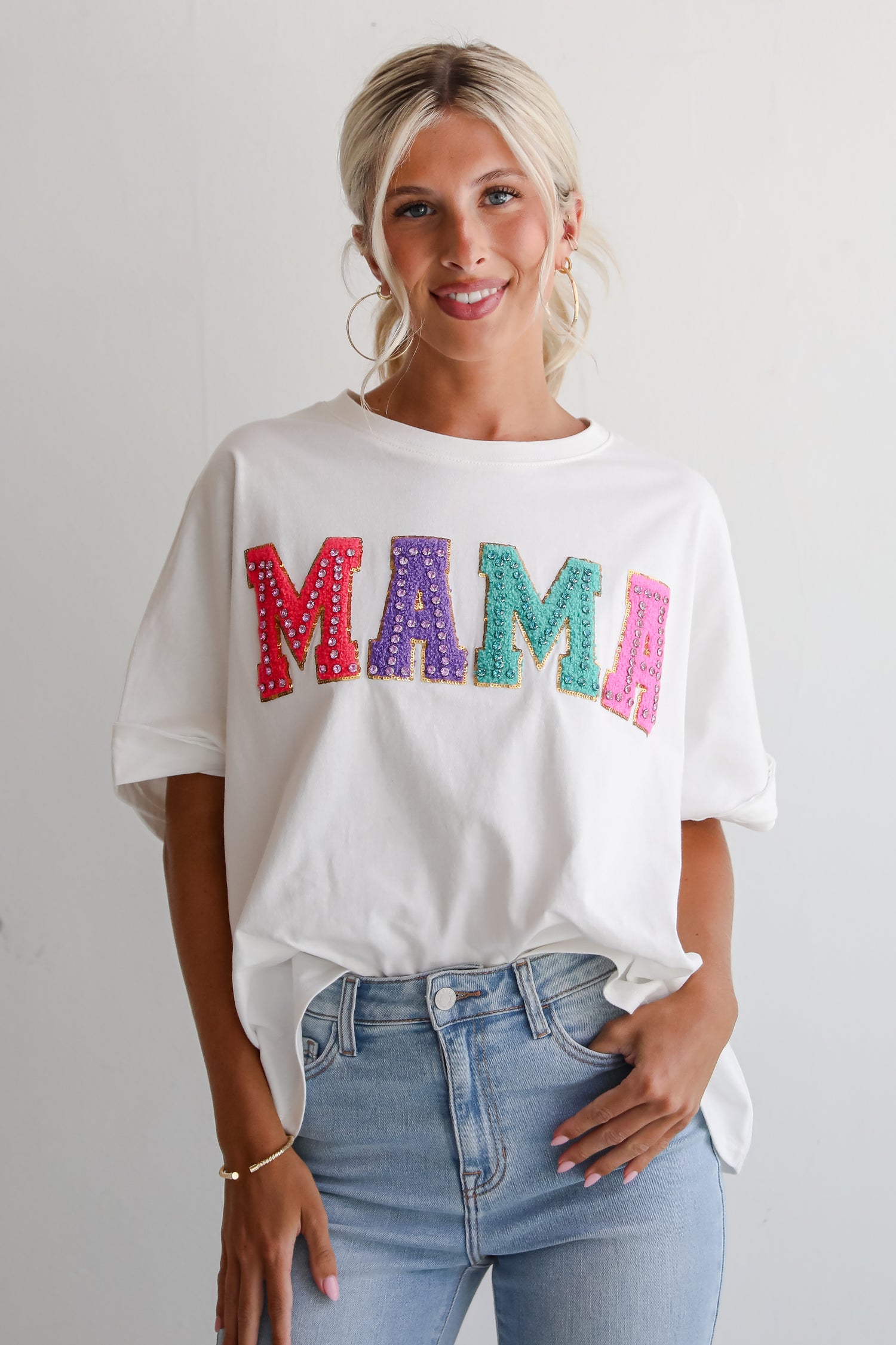 Mama Rhinestone Letter Tee