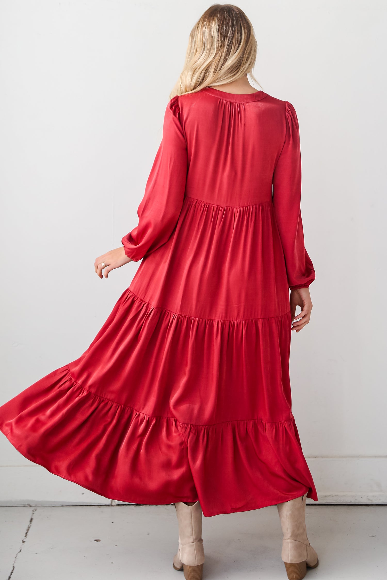 Marsala Tiered Maxi Dress back view