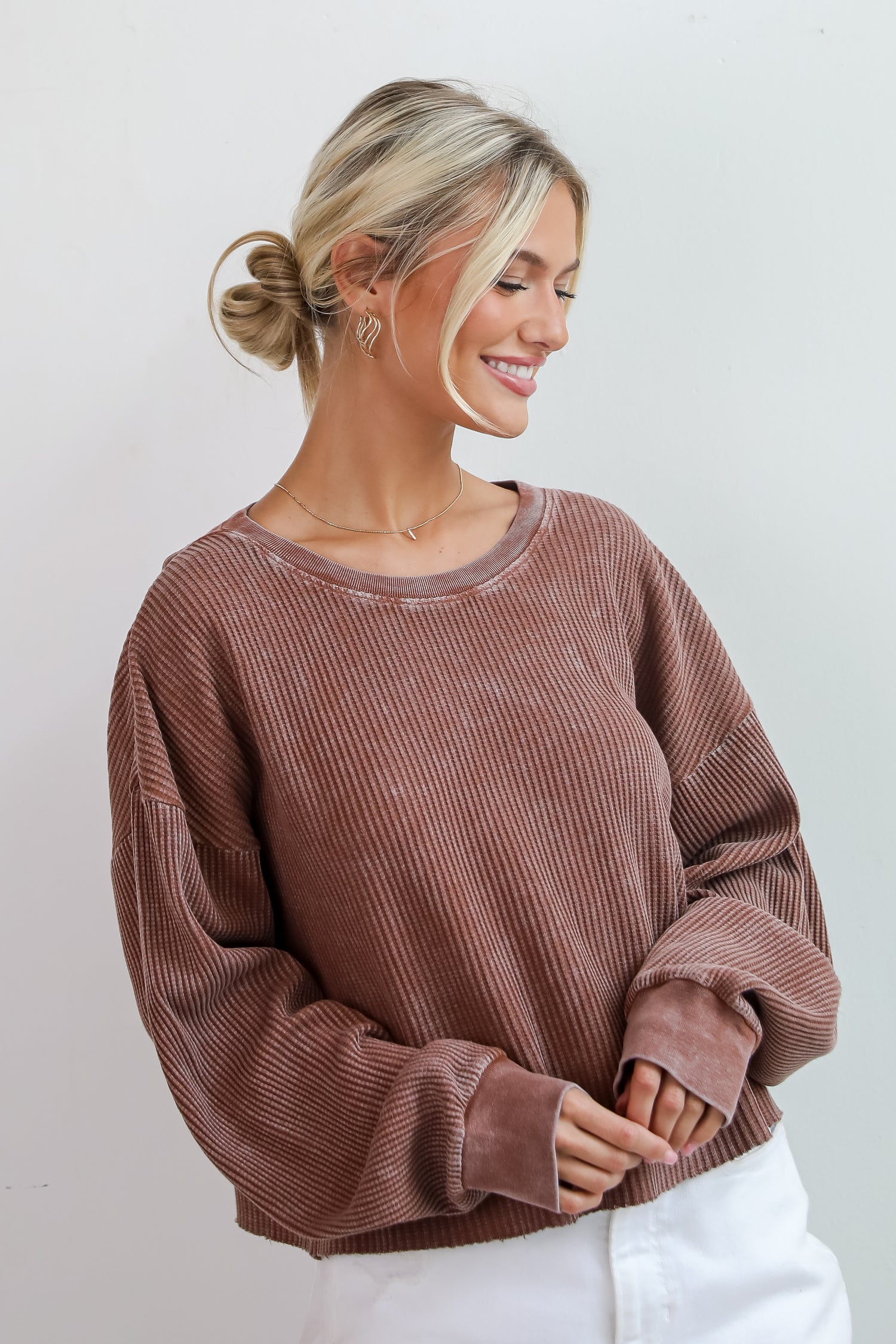 Dakota Chestnut Waffle Knit Top