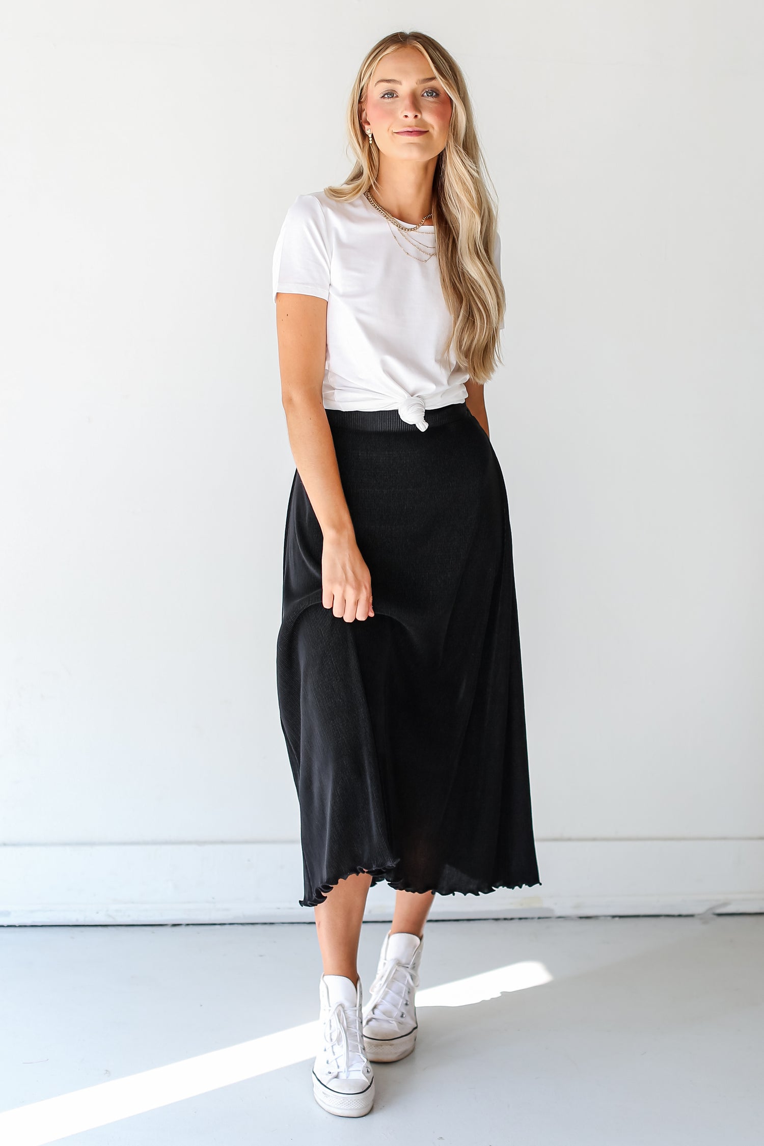 black Plisse Maxi Skirt front view