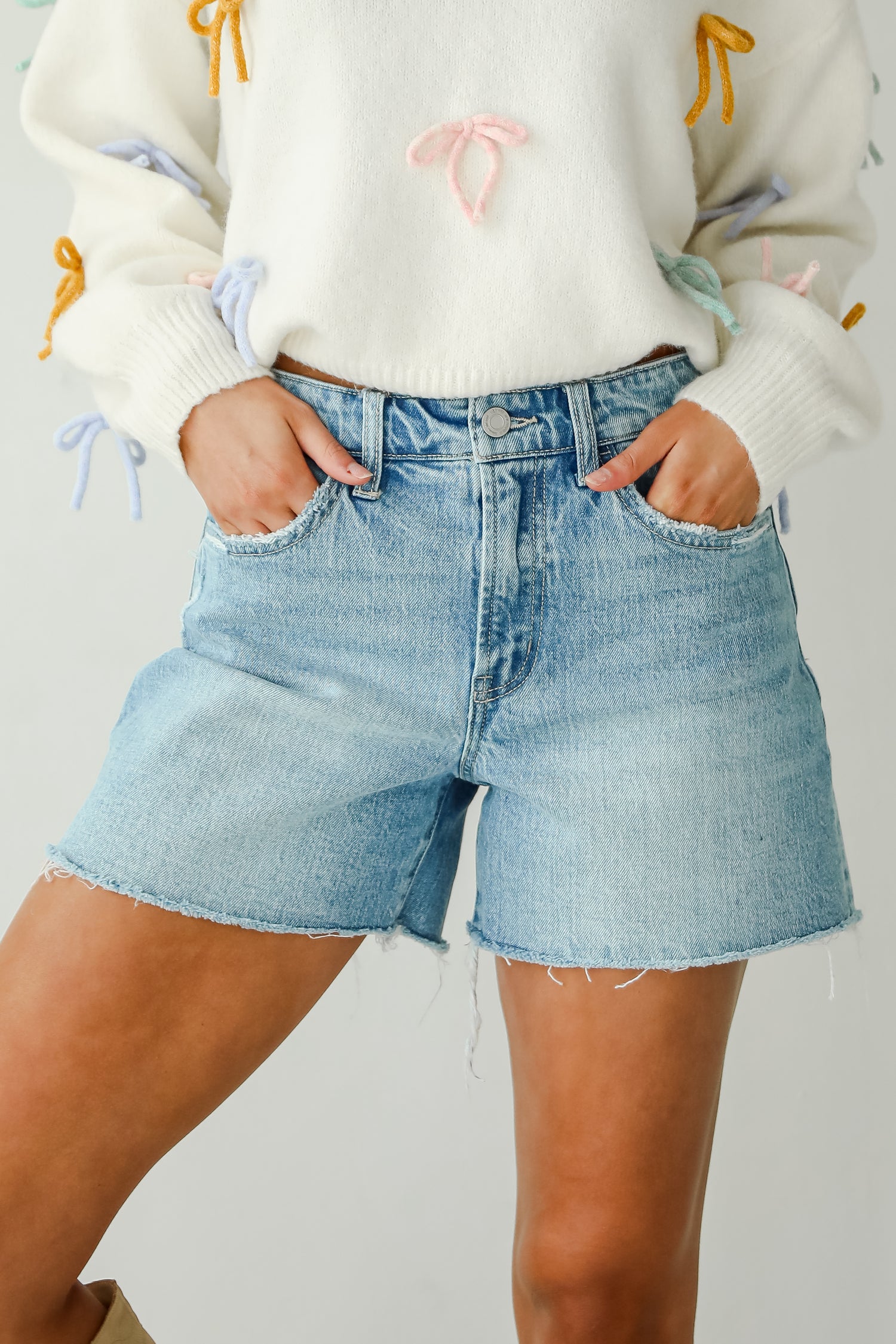 Jayde Medium Wash Stretch Boyfriend Denim Shorts