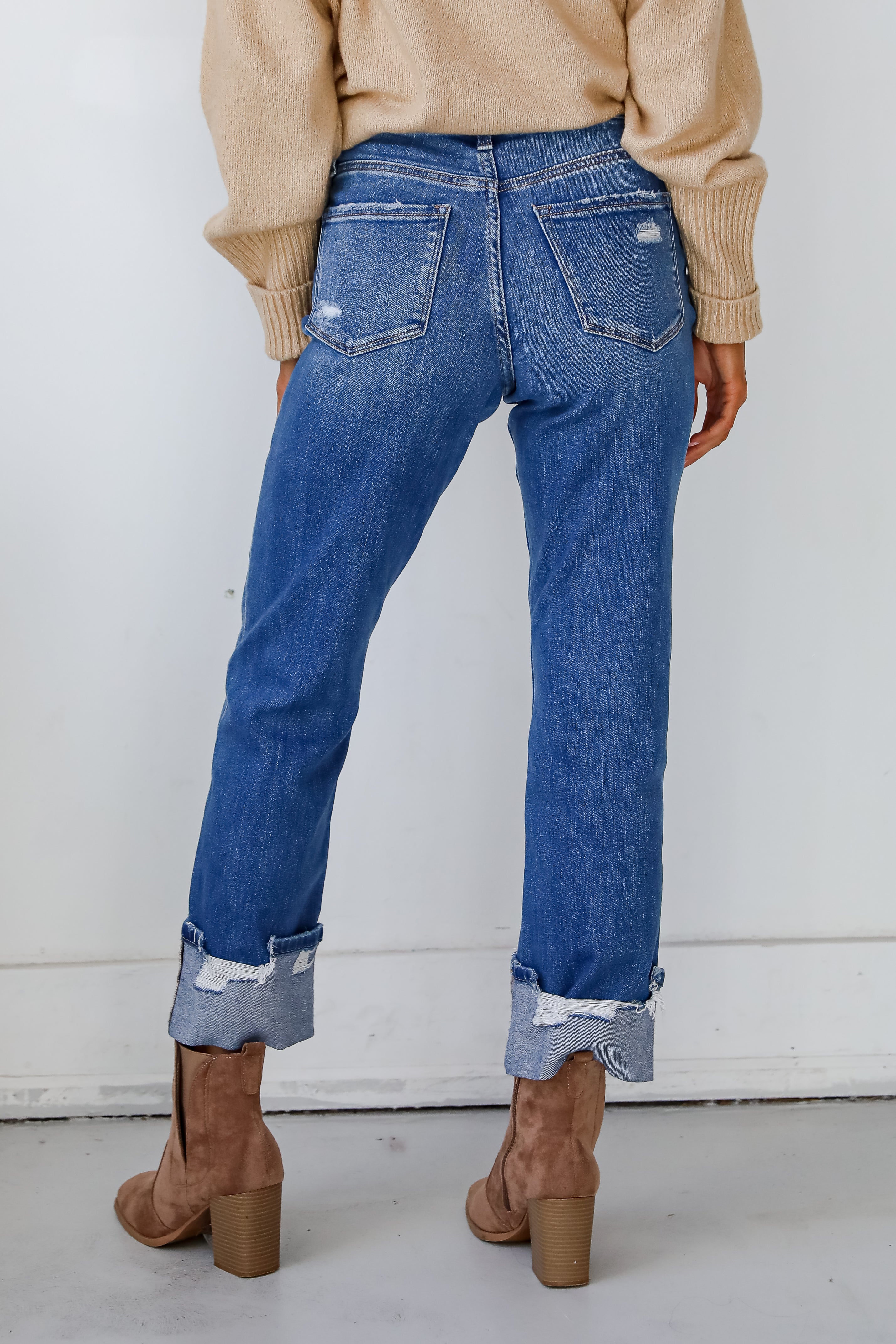 Daphne Medium Wash High-Rise Cuffed Straight Jeans