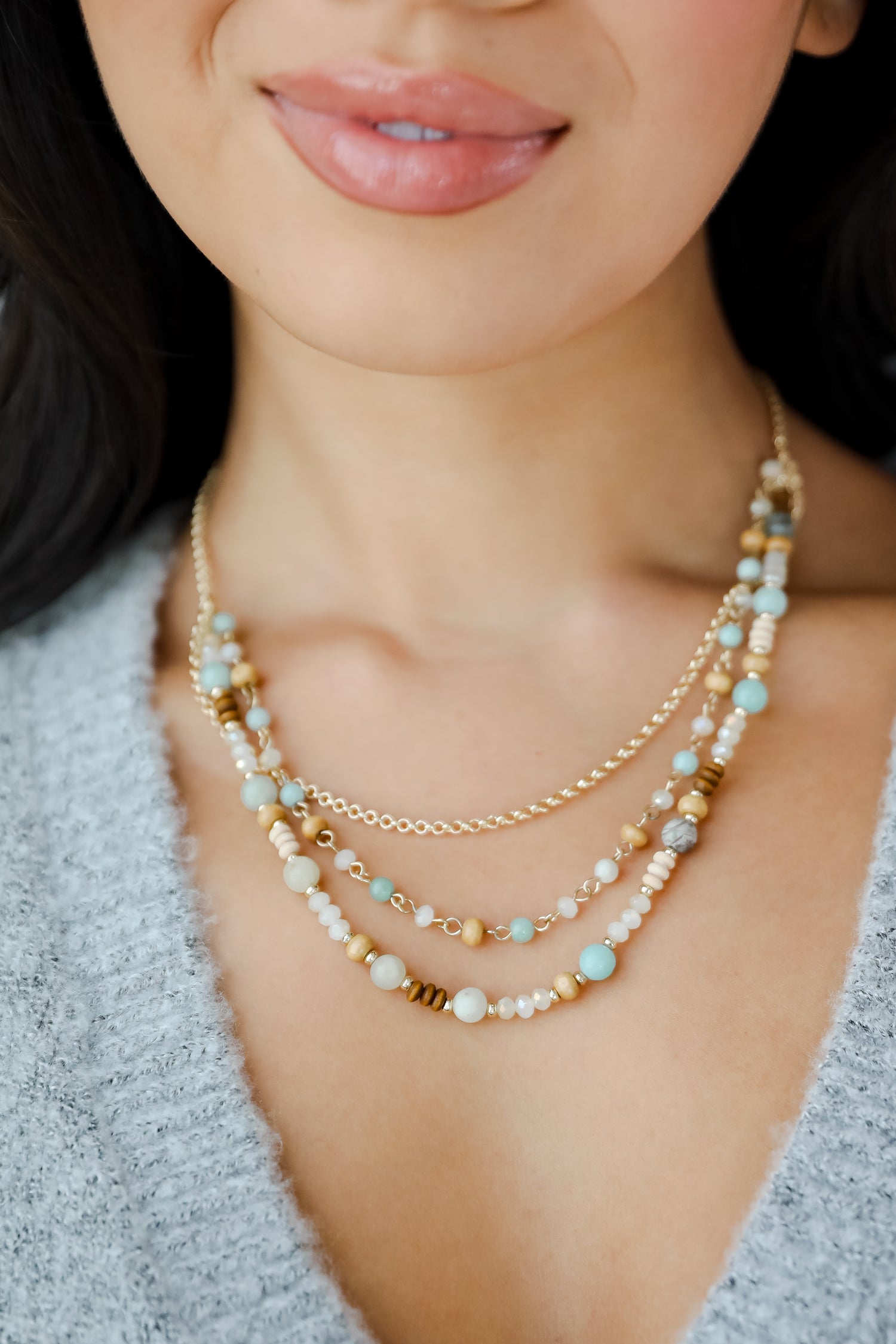 Eloise Mint Beaded Layered Necklace