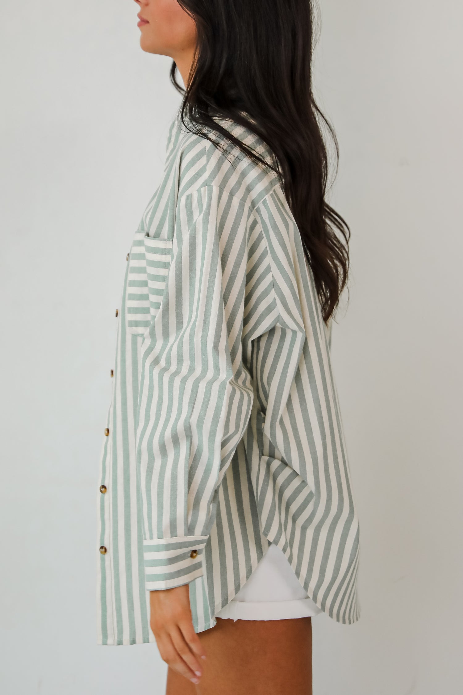 Seaside Sweetie Mint Striped Button-Up Blouse