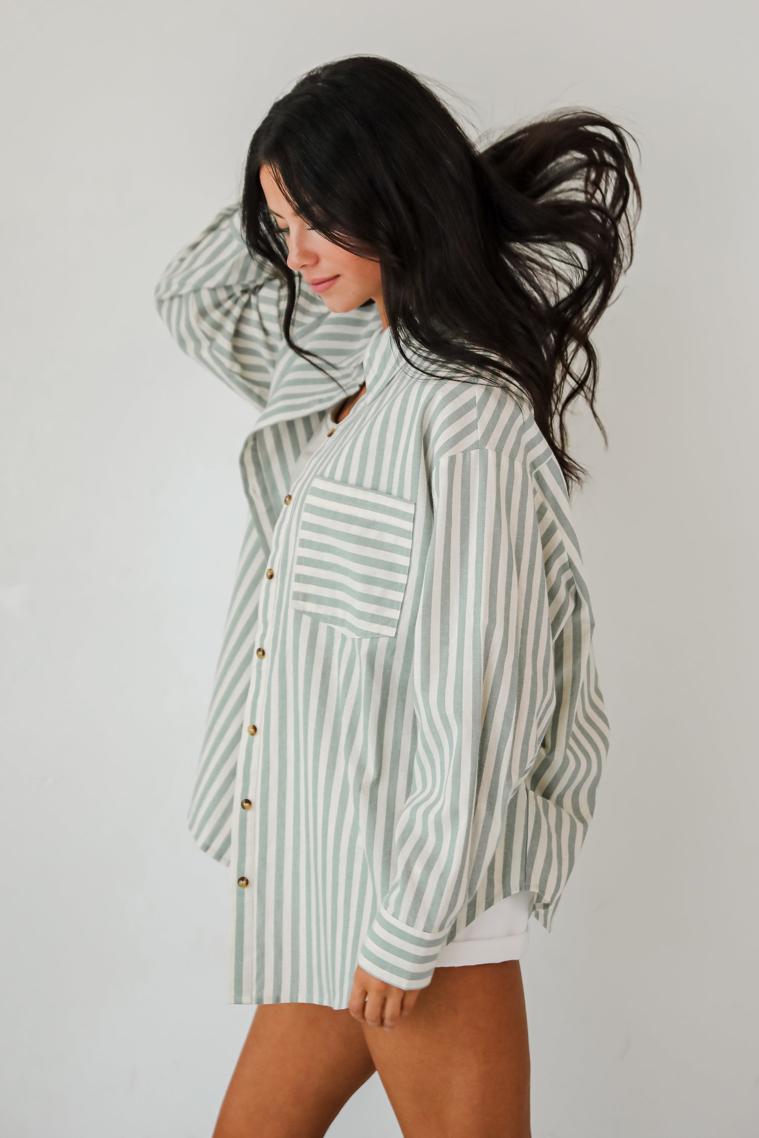 Seaside Sweetie Mint Striped Button-Up Blouse