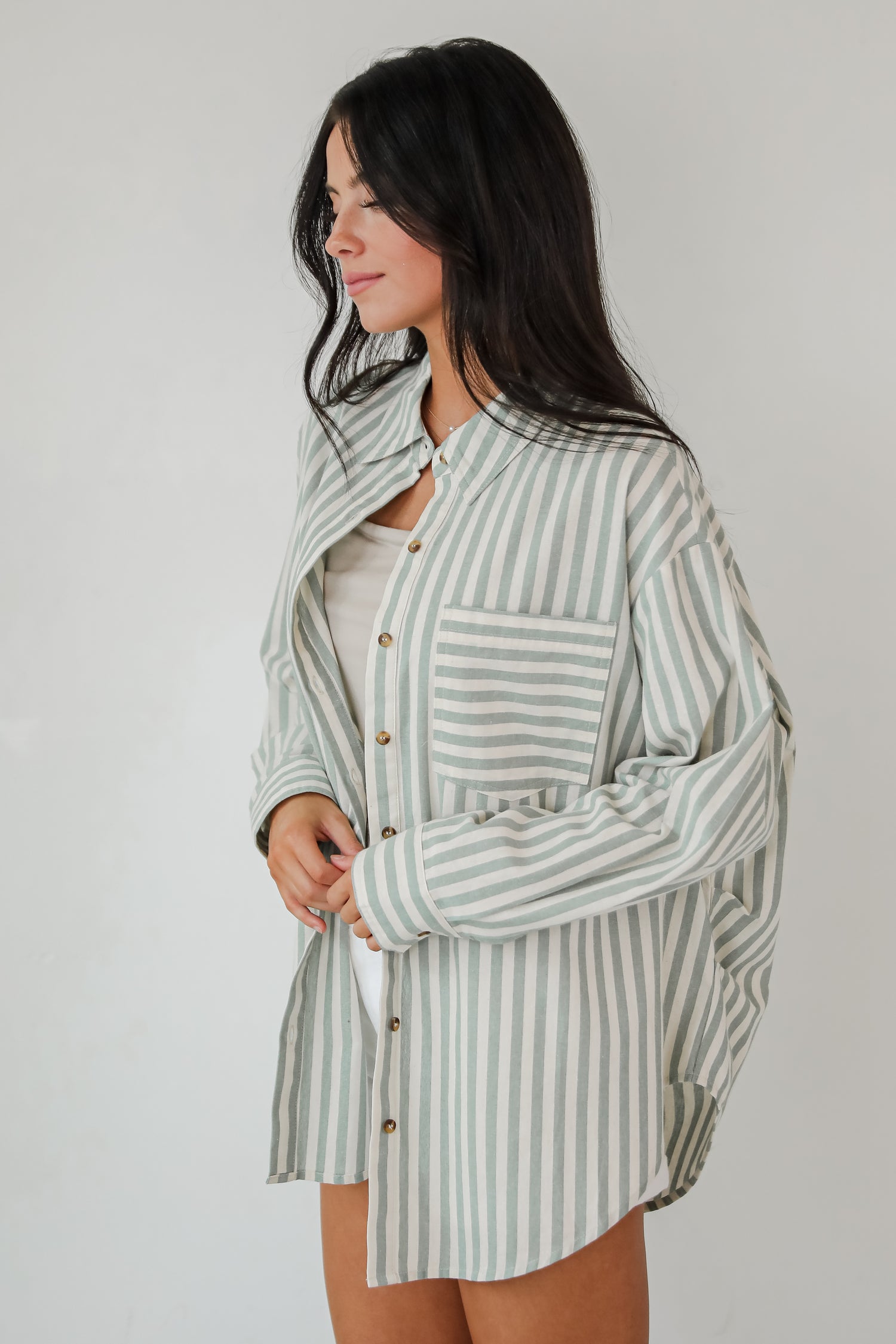 Seaside Sweetie Mint Striped Button-Up Blouse