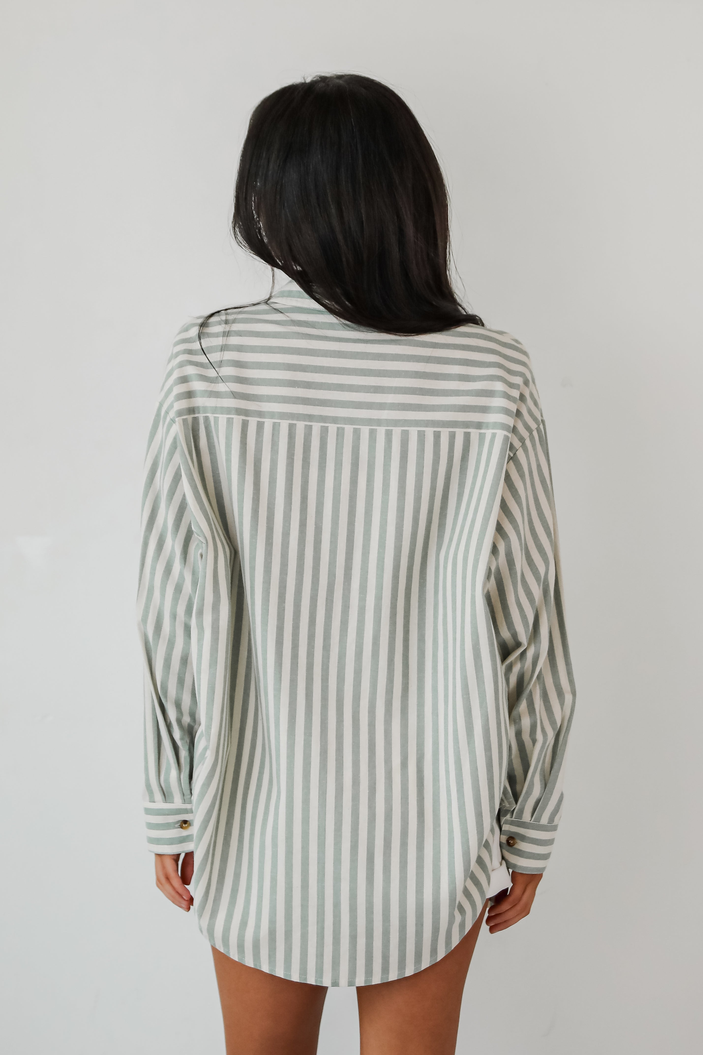 Seaside Sweetie Mint Striped Button-Up Blouse