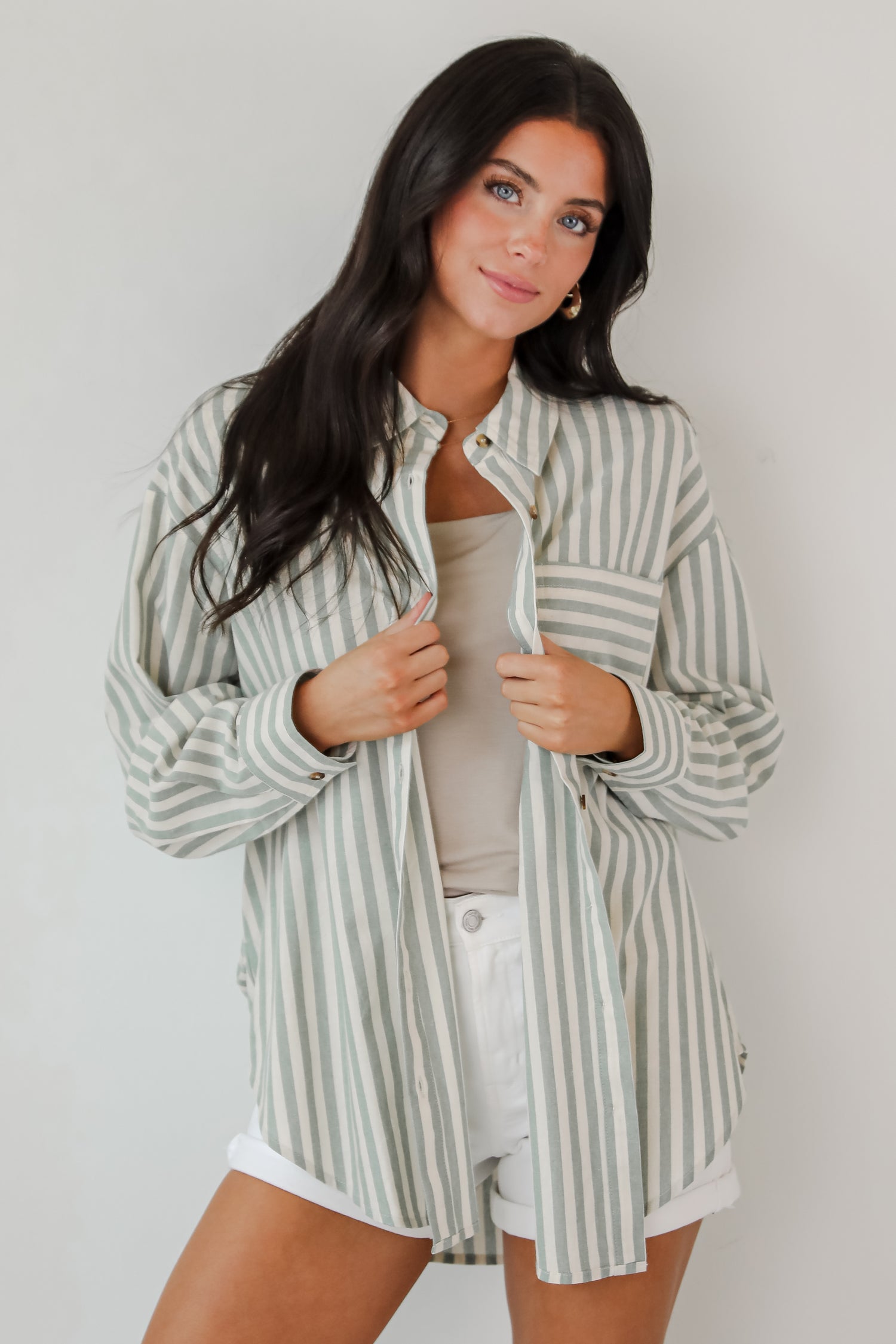 Seaside Sweetie Mint Striped Button-Up Blouse