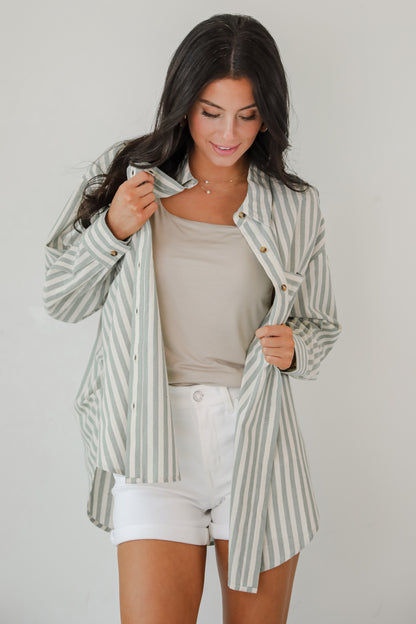 Seaside Sweetie Mint Striped Button-Up Blouse