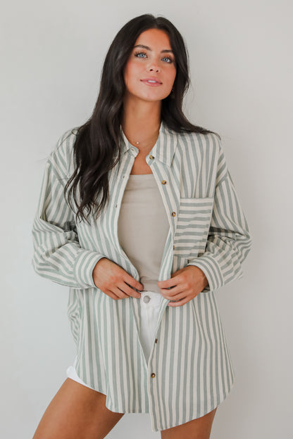 Seaside Sweetie Mint Striped Button-Up Blouse