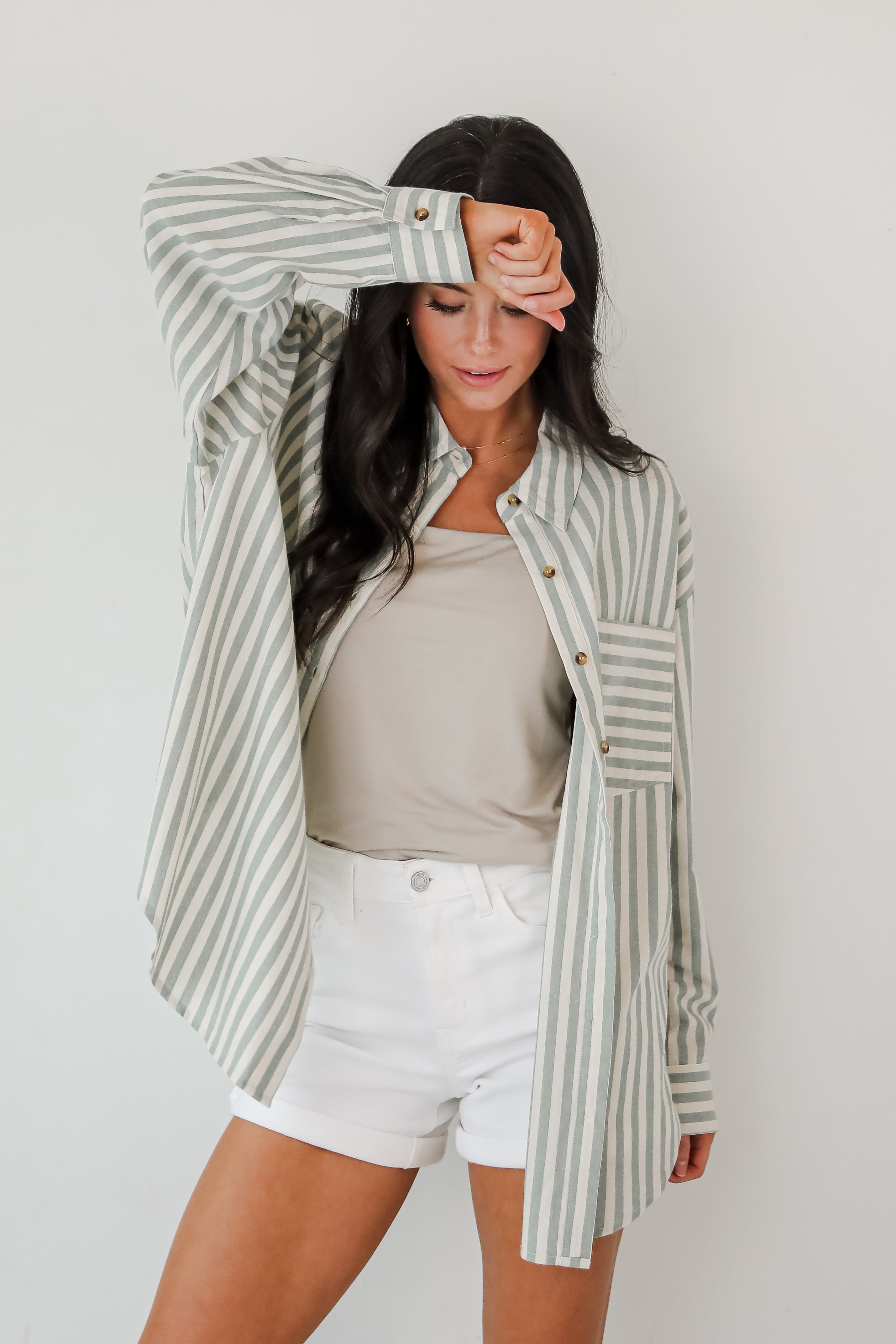 Seaside Sweetie Mint Striped Button-Up Blouse