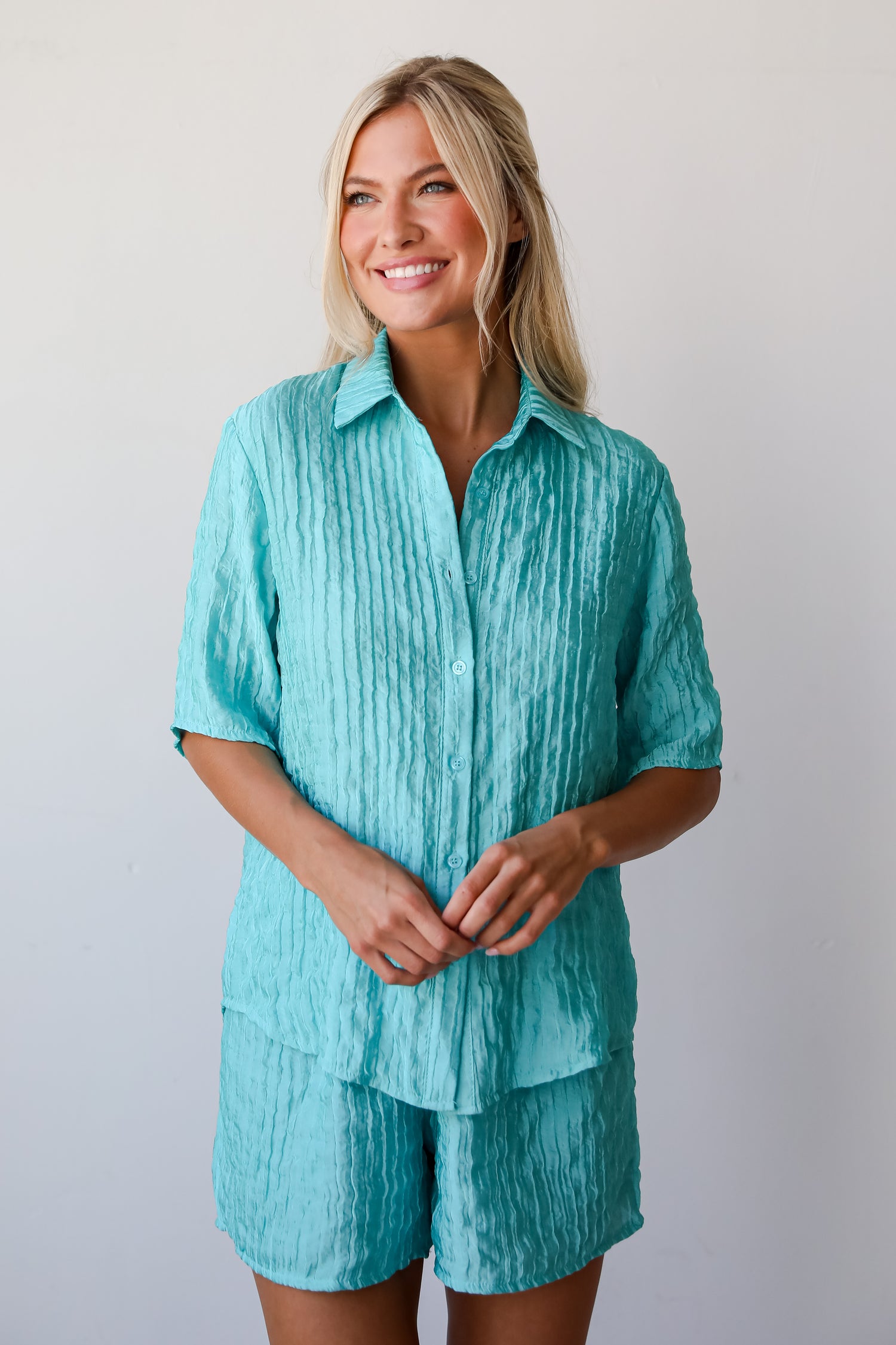 cute Mint Satin Textured Blouse for women