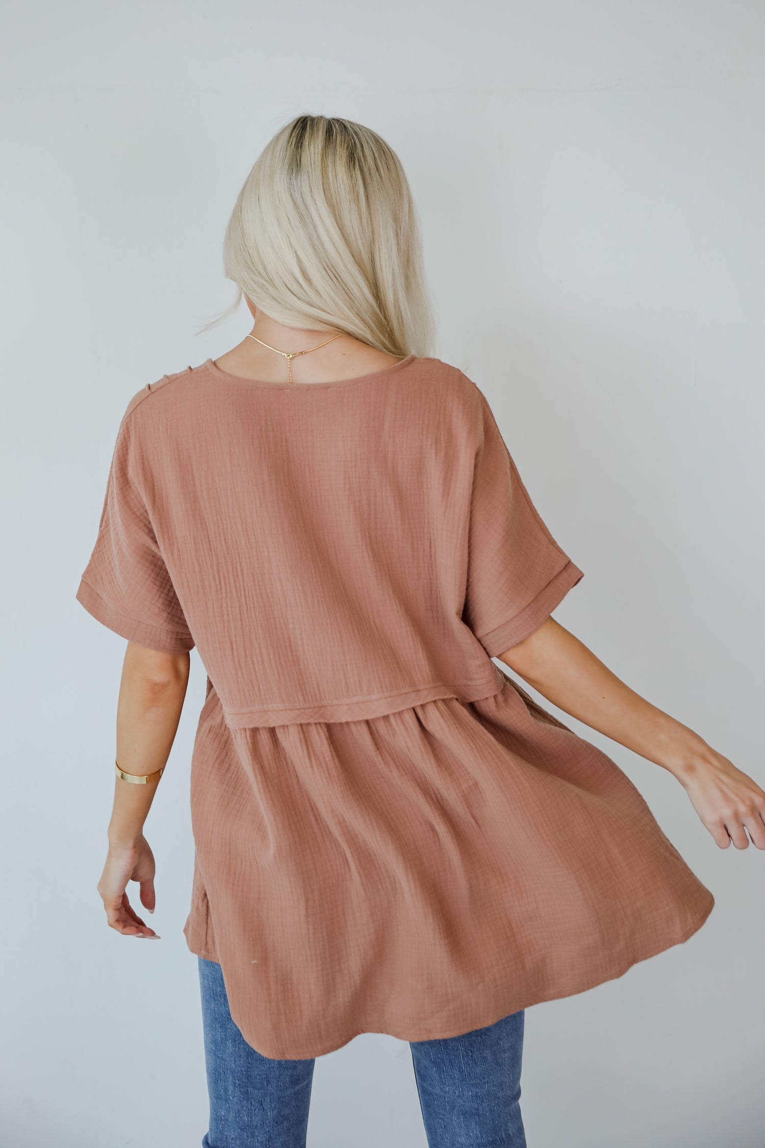 Adorably Playful Mocha Linen Babydoll Blouse