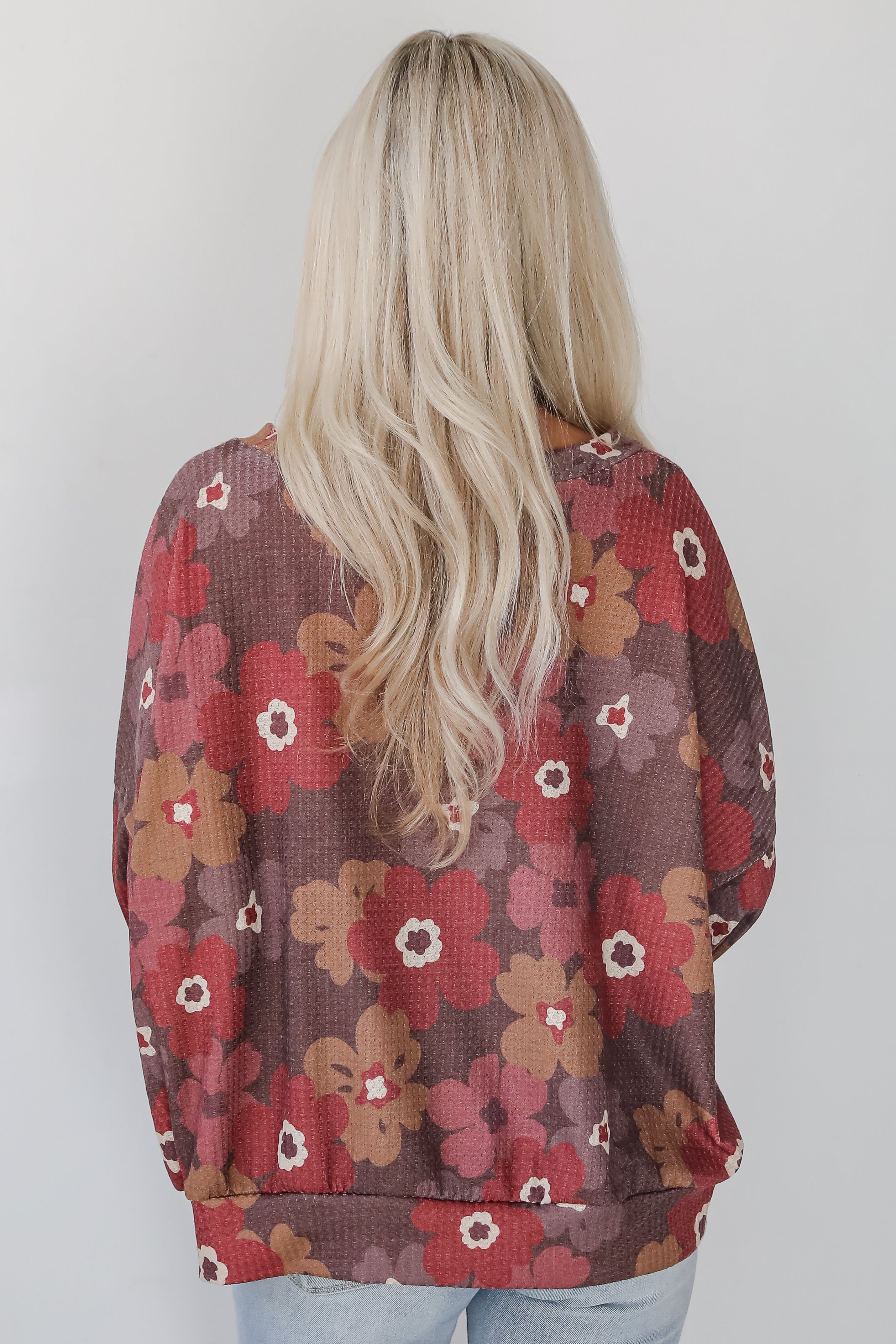 Special Sweetness Mocha Floral Waffle Knit Top