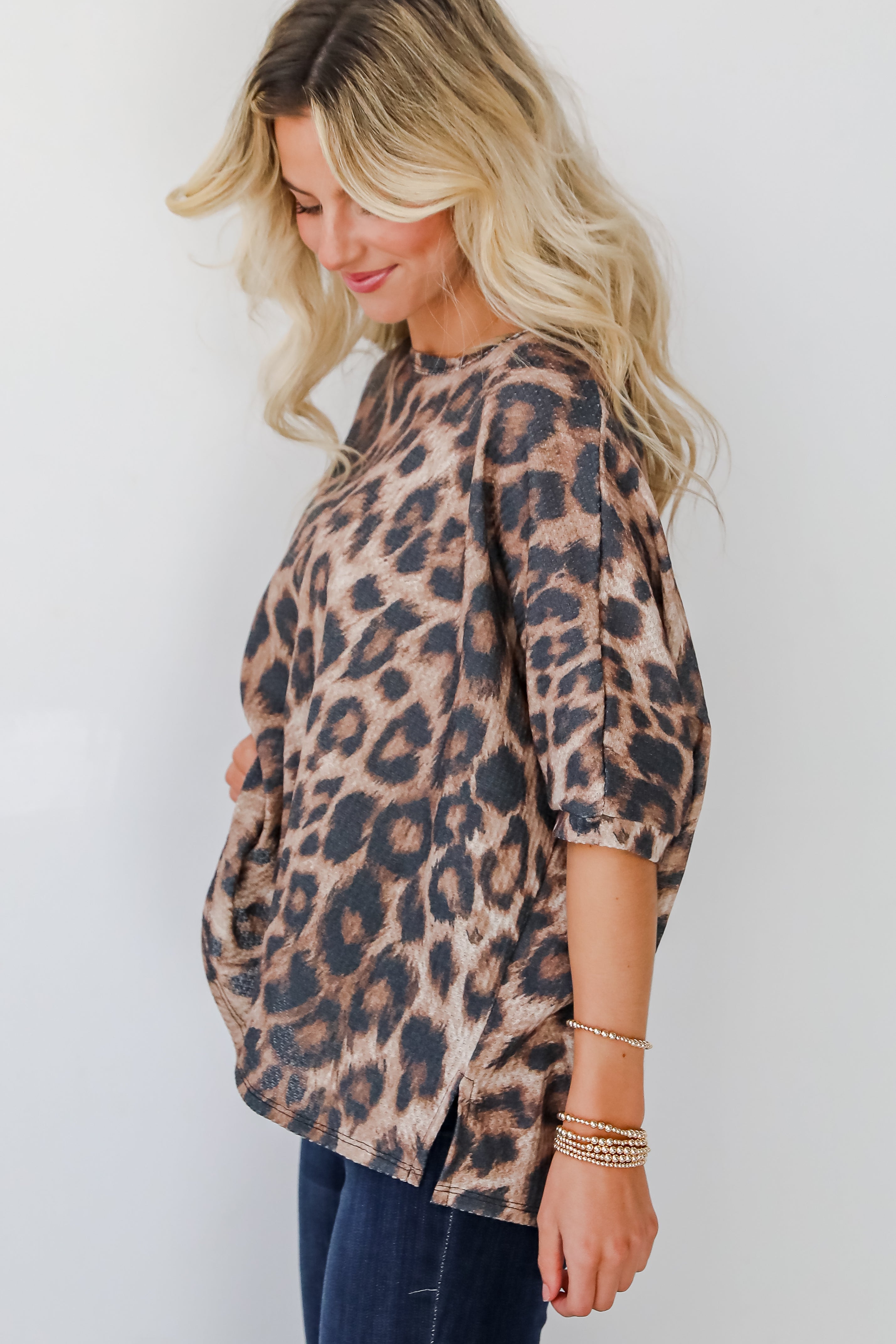 Wildly Captivating Mocha Leopard Waffle Knit Top