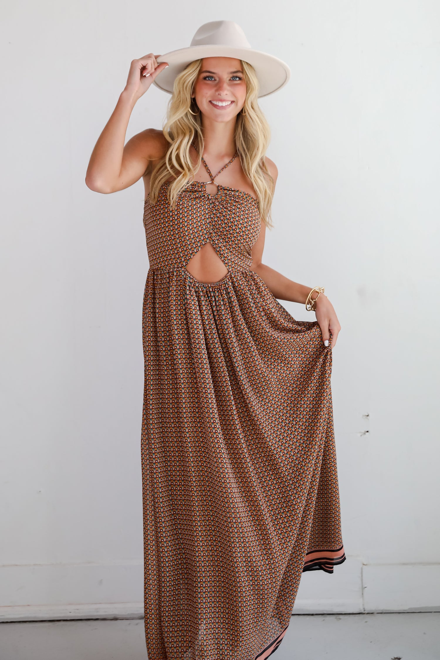 Exceptional Fate Mocha Maxi Dress