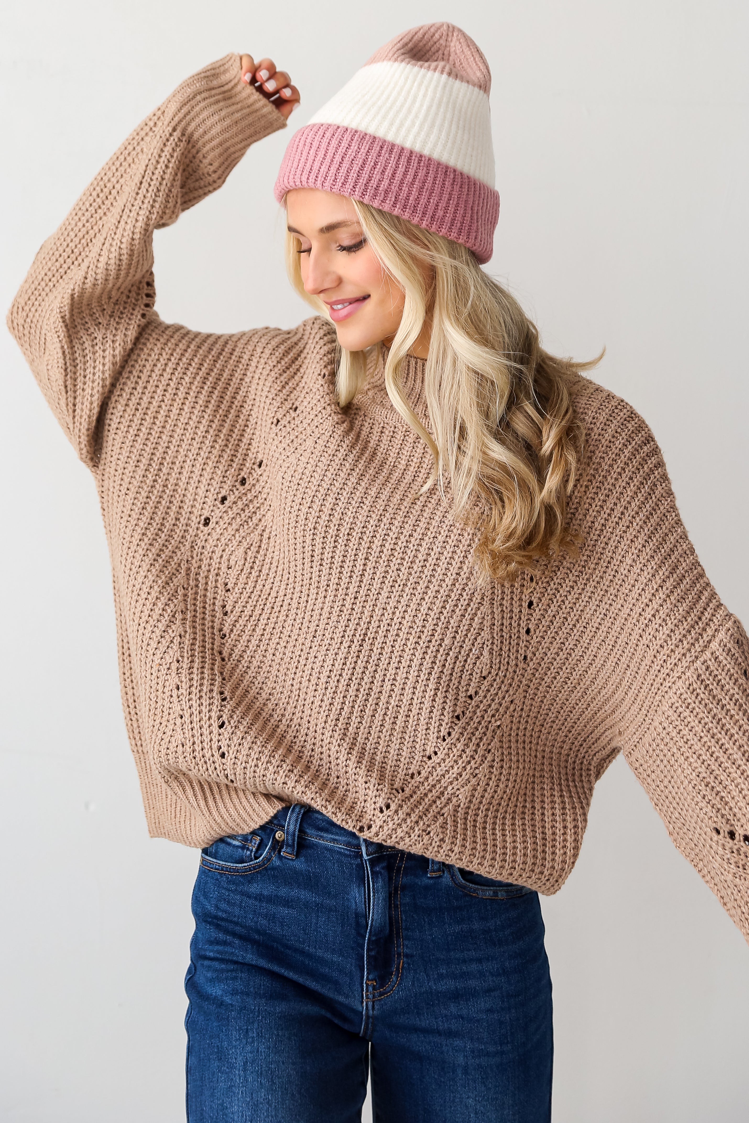 Mocha Oversized Sweater close up