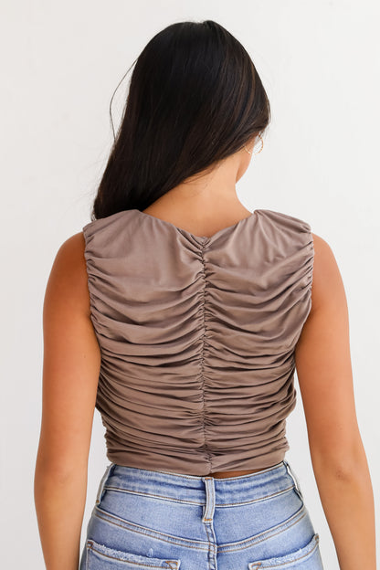 Luxurious Vision Mocha Ruched Tank