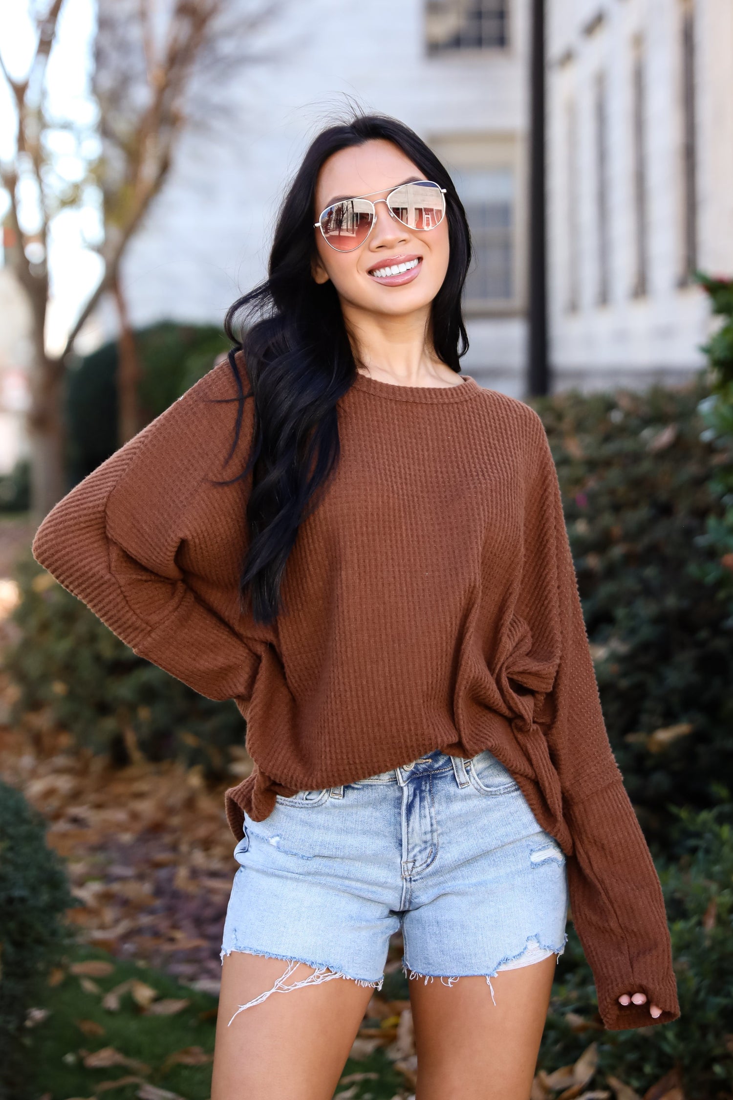 Trendy Minimalist Waffle Knit Top