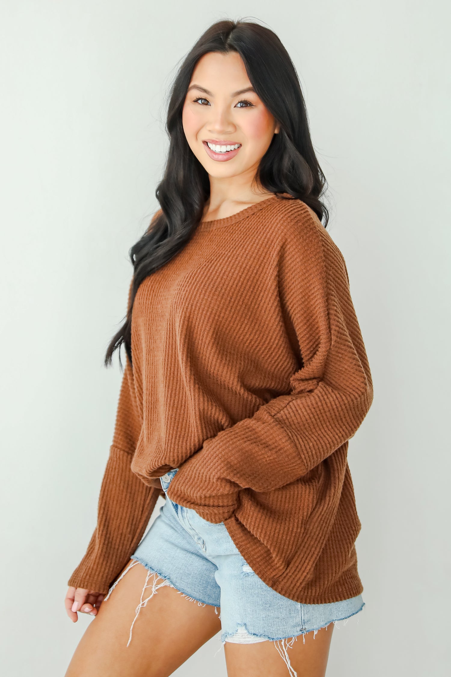 Trendy Minimalist Waffle Knit Top