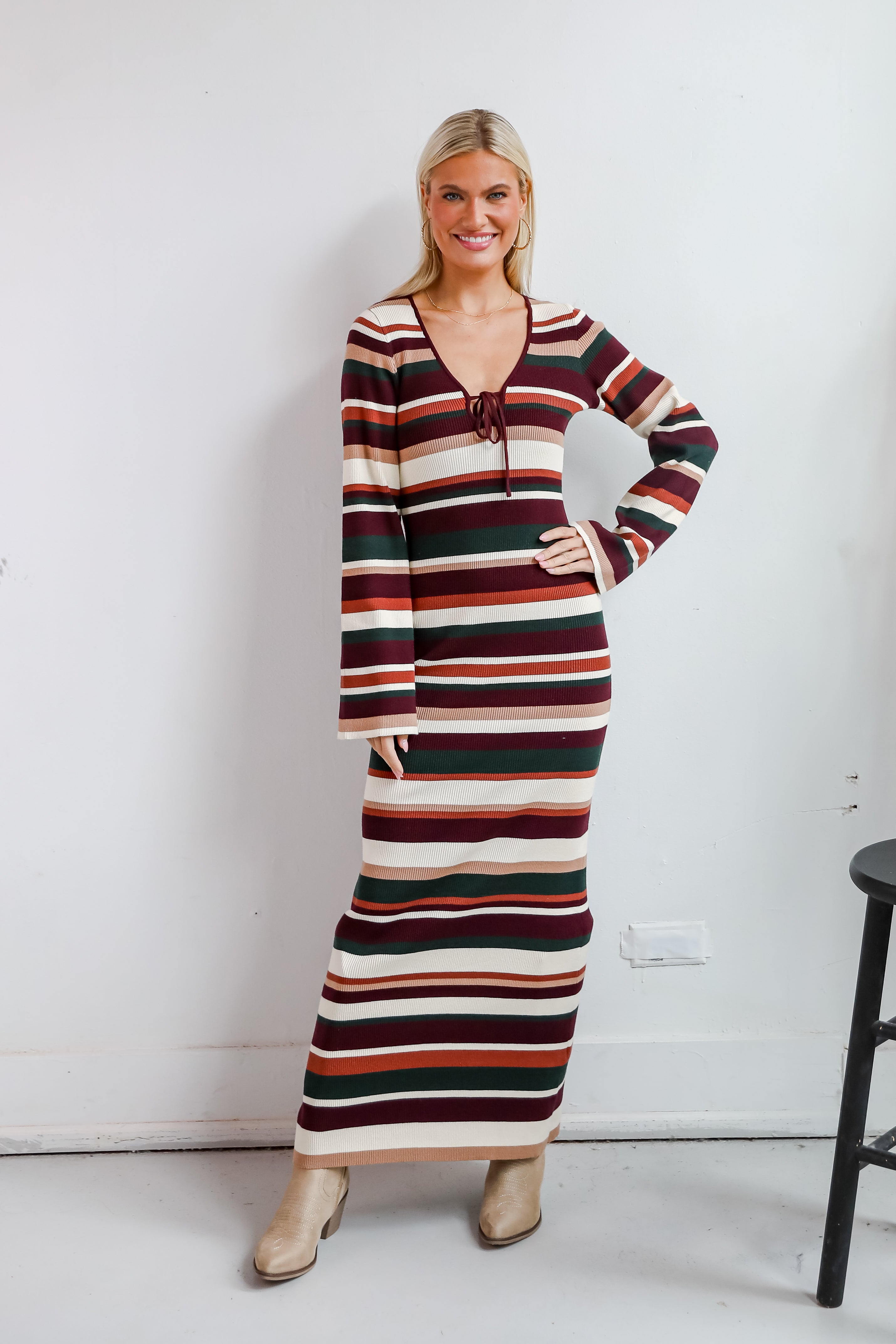 Comforting Cuteness Multi Striped Knit Maxi Dress