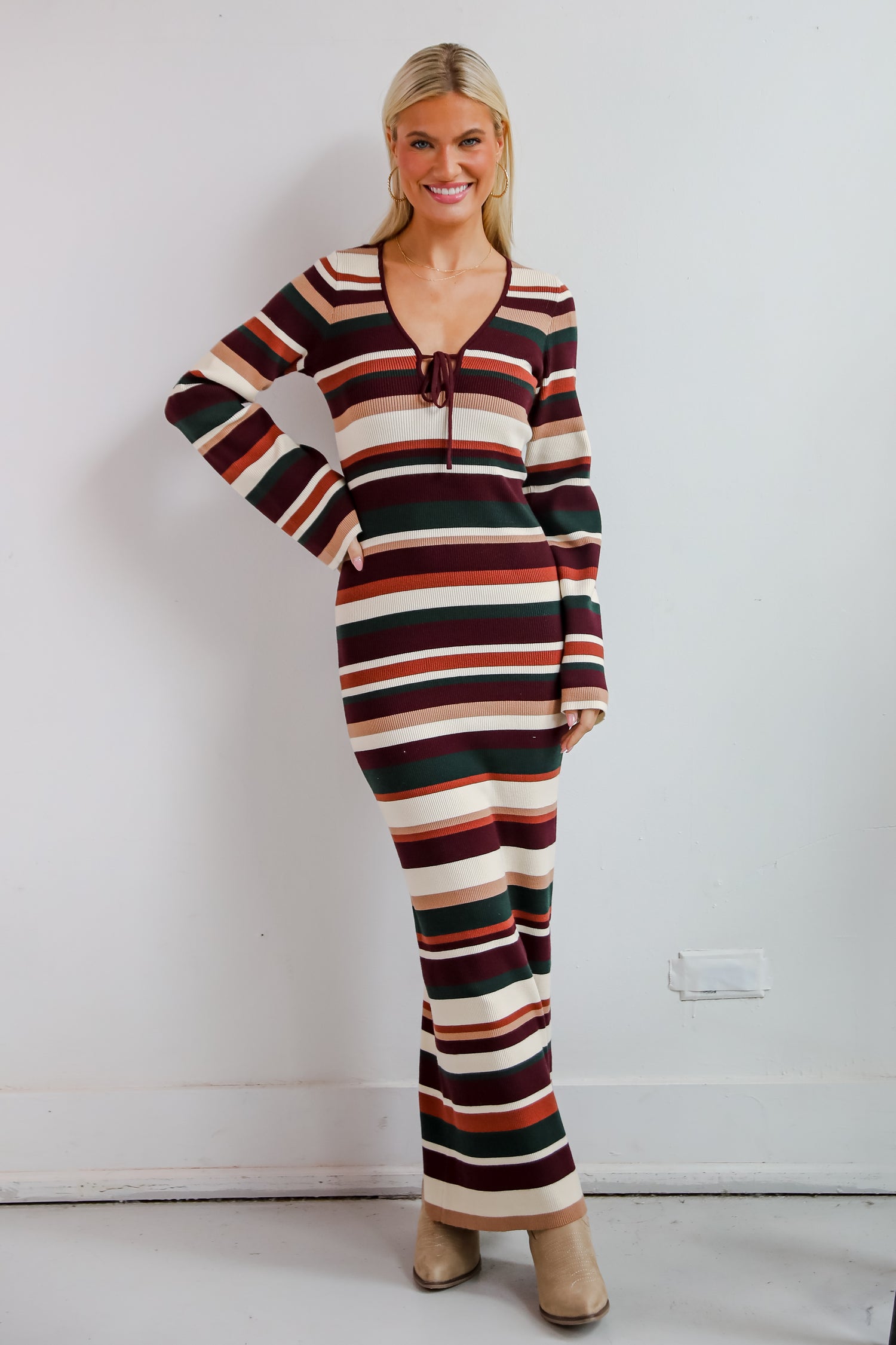 Comforting Cuteness Multi Striped Knit Maxi Dress