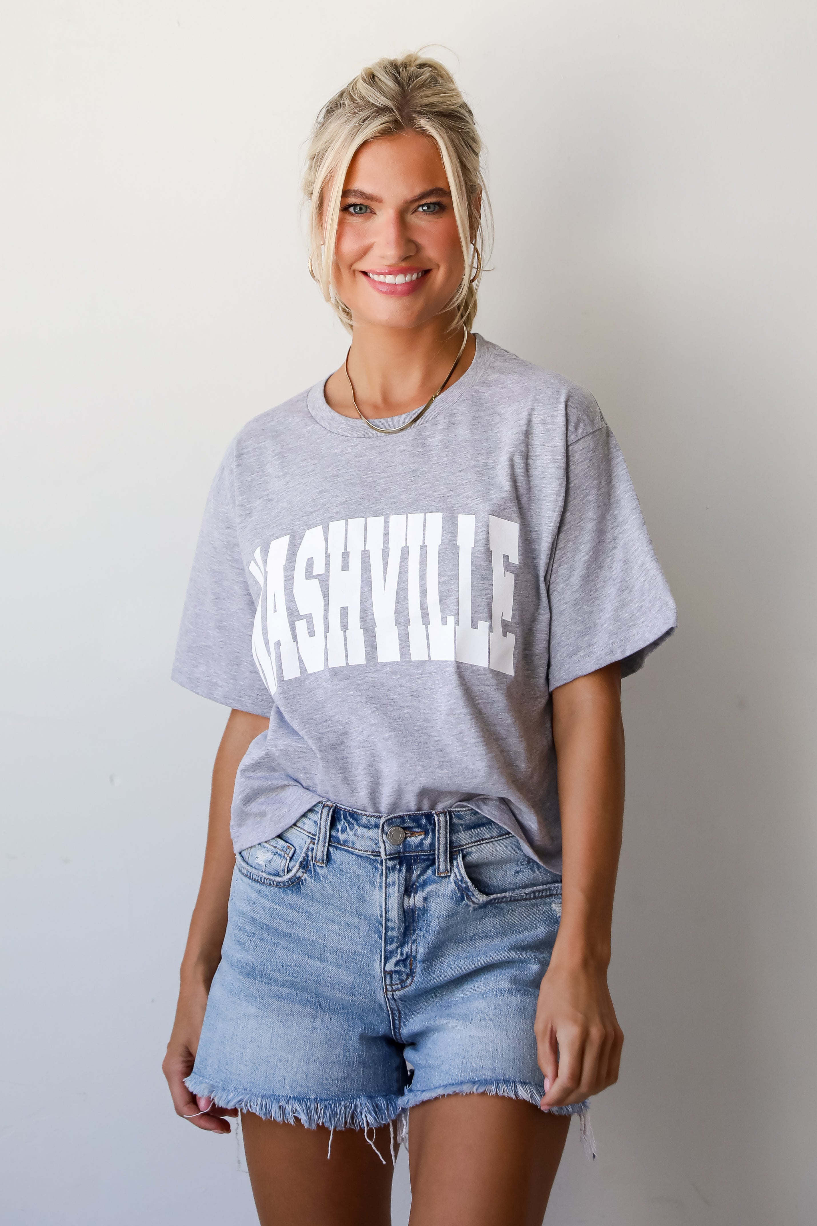 Heather Grey Nashville Cropped Block Letter Tee