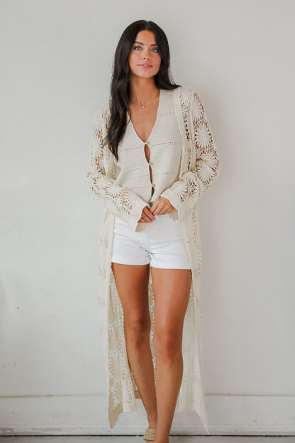 Blissful Strolls Natural Crochet Longline Kimono