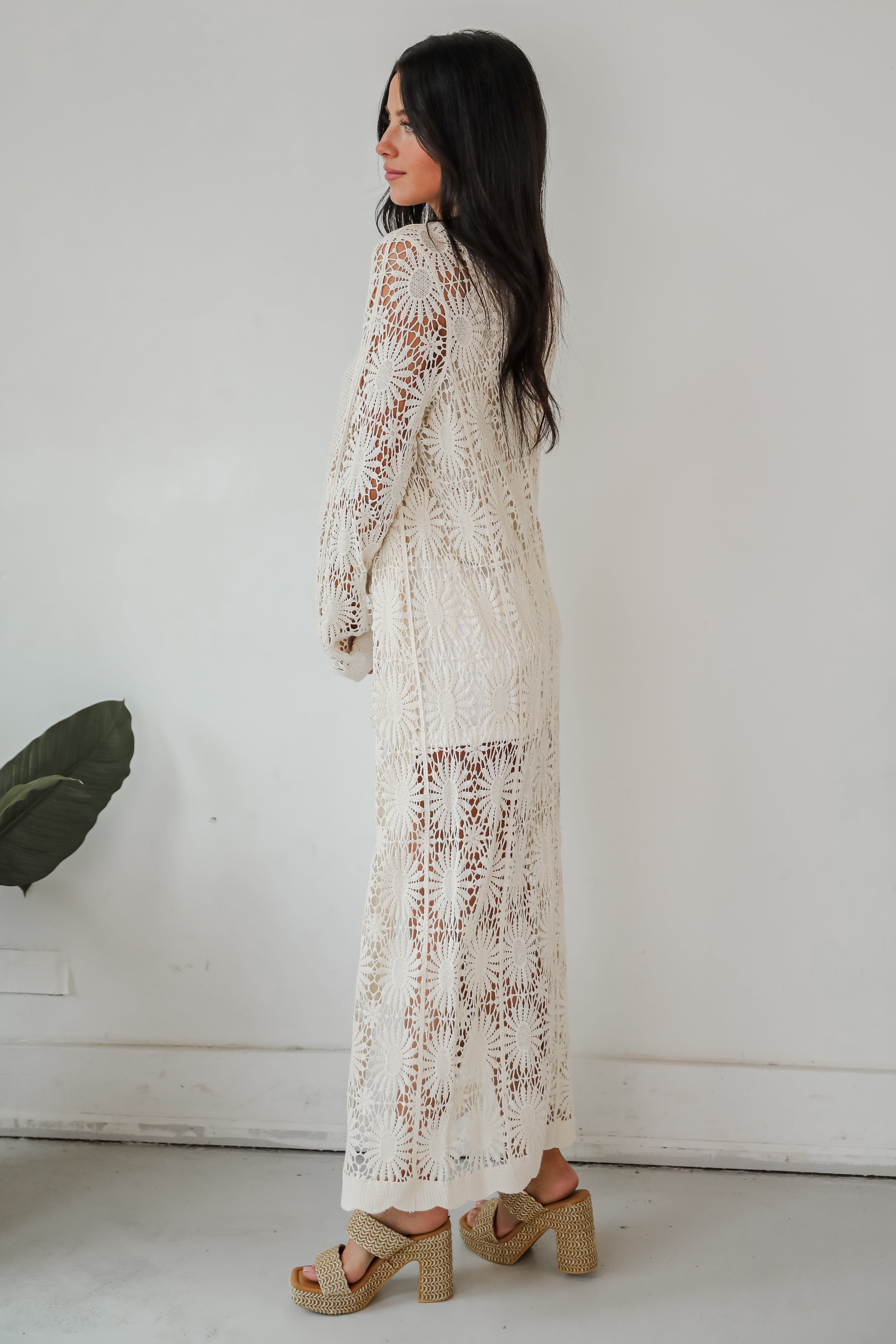 Blissful Strolls Natural Crochet Longline Kimono